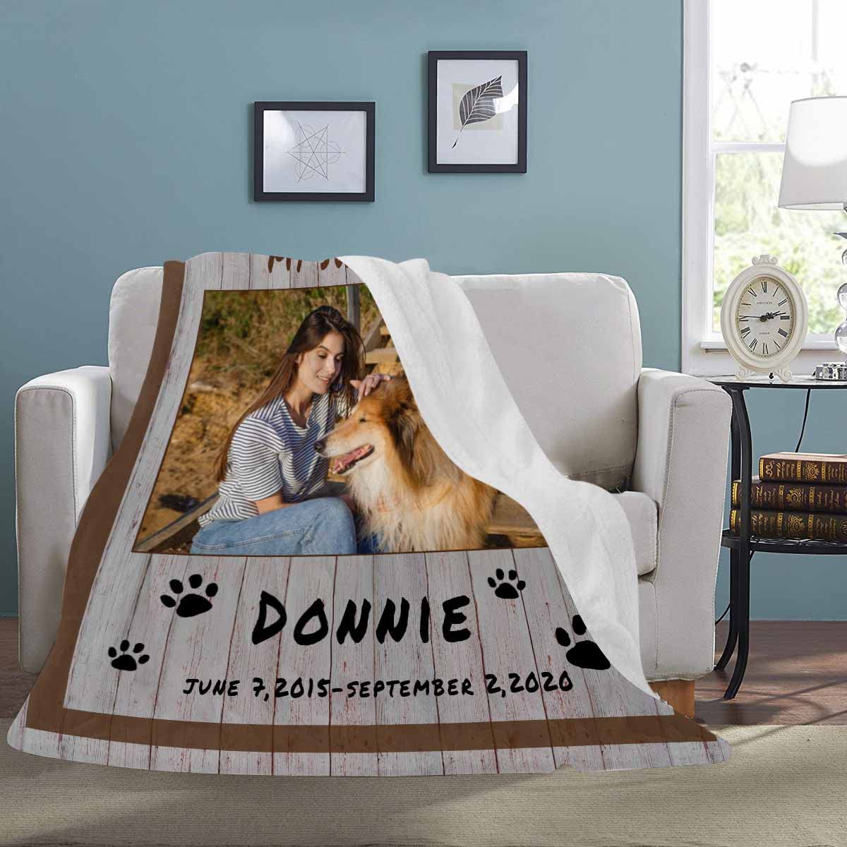 Custom Sympathy Blanket with Dog Pictures & Name - Personalized Memorial Gift for Grieving Pet Owners & Kids | Comforting Keepsake for Pet Loss, Dog Remembrance, Healing After Losing a Beloved Pet
