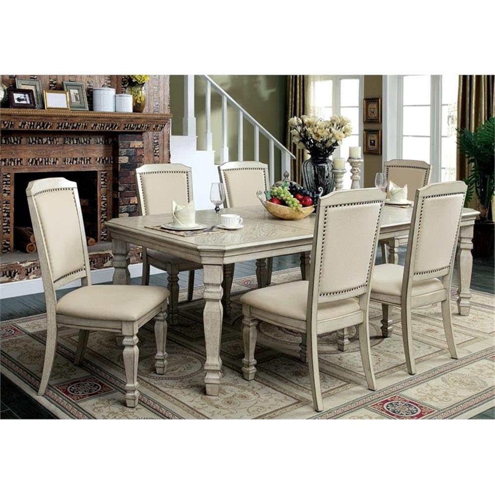 BOWERY HILL Transitional Fabric Padded Dining Side Chairs - Set of 2 Antique White Upholstered Chairs for Kitchen, Dining Room or Office - Comfortable & Stylish Seating Solution