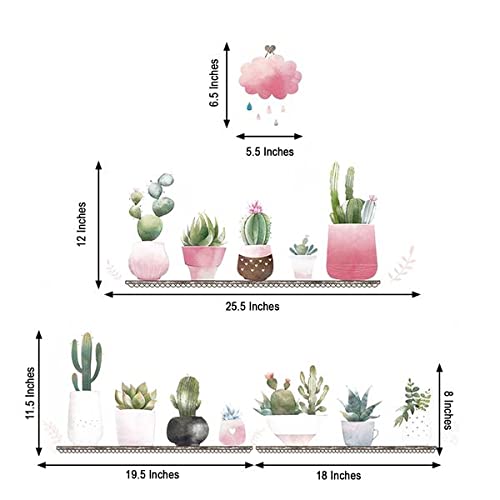 Green Potted Succulent Plants PVC Wall Stickers - Removable Shelf Decor for Living Room, Bedroom & Dorm | Home Office & Nursery Wall Decoration Ideas