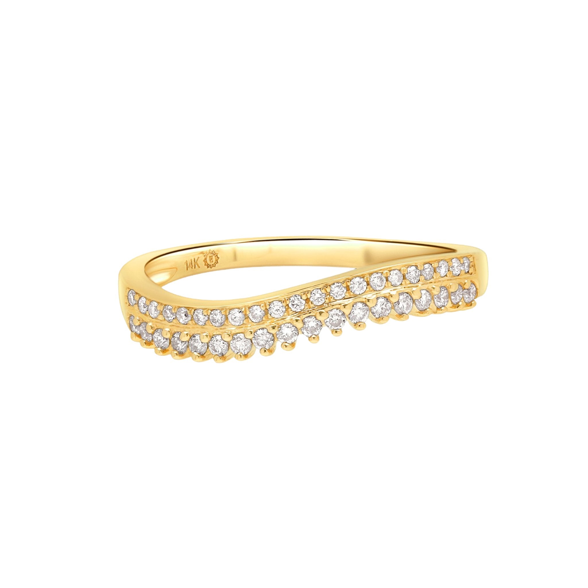 14k Yellow Gold Double Row Diamond Curve Ring for Women - Elegant Stackable Band for Everyday Wear, Anniversary & Gift