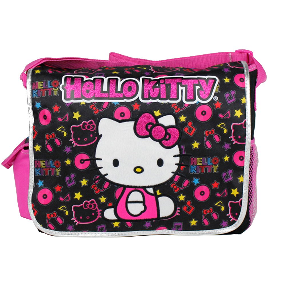 Sanrio Black Felt Hello Kitty Messenger Bag - Cute Laptop Crossbody Purse for Women & Girls | Perfect for School, Work & Travel Accessories