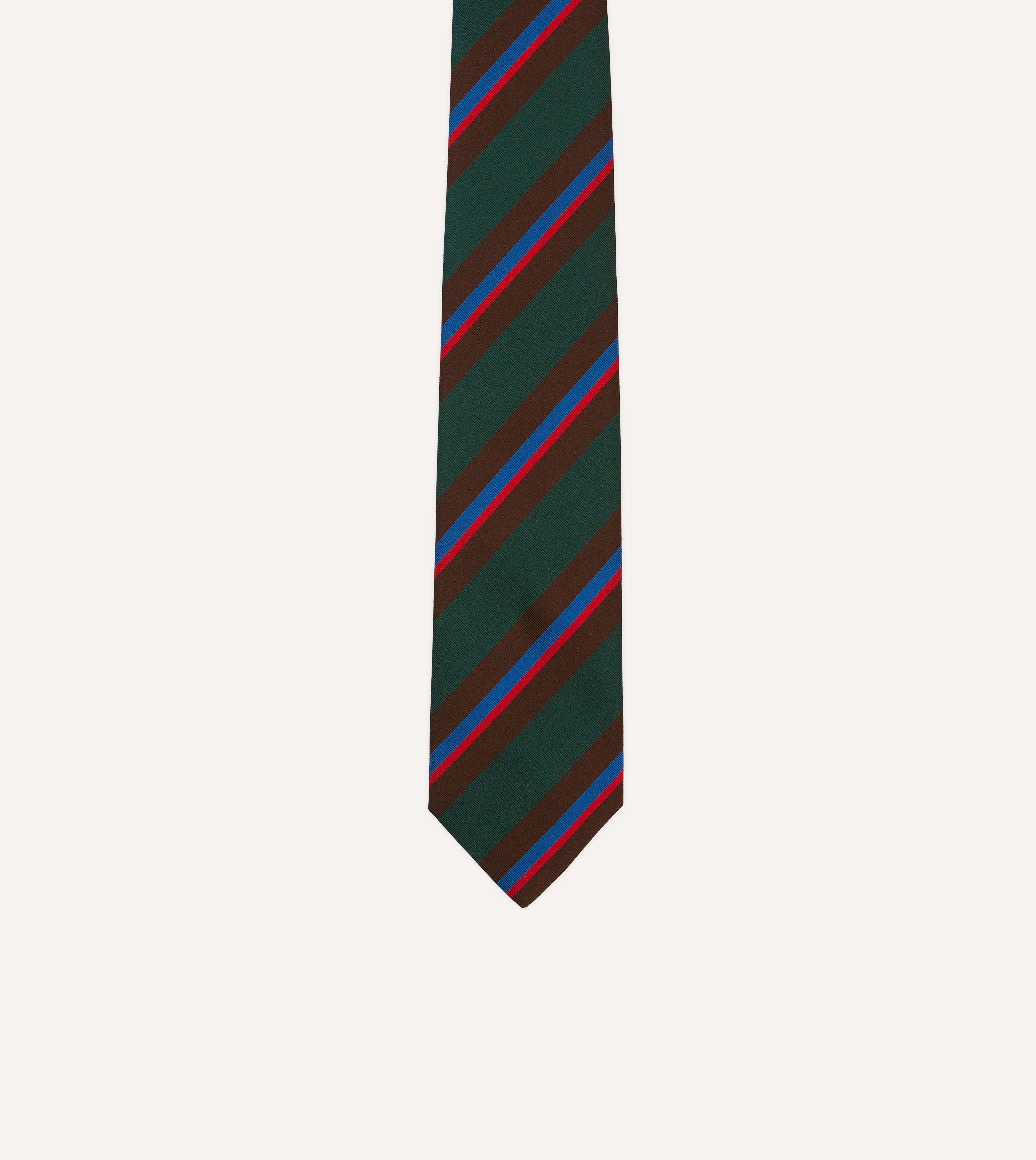 Premium Green, Brown & Red Stripe Mogador Silk Tipped Necktie - Luxury Silk Tie for Business, Weddings & Formal Occasions