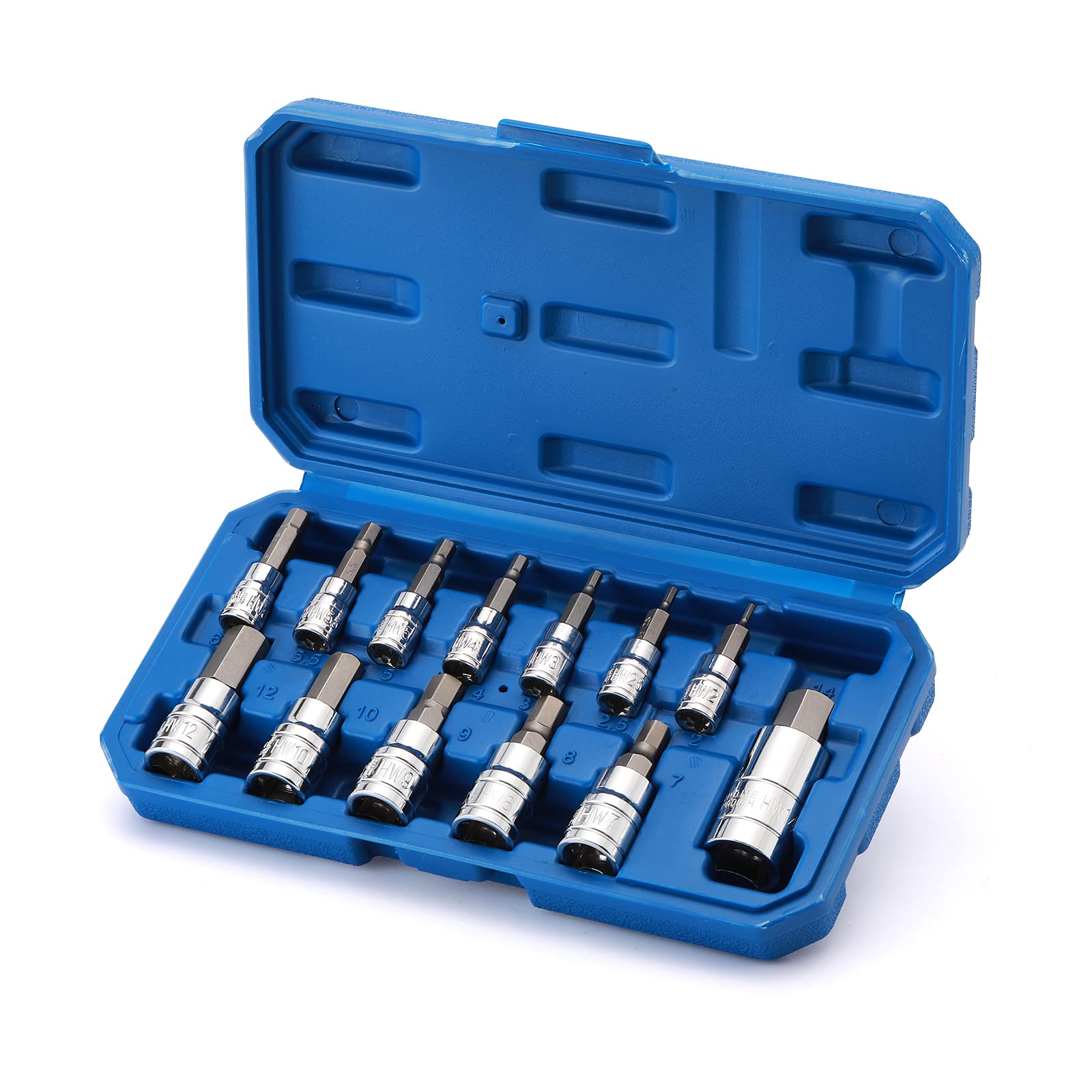**EMENTOL 13-Piece Hex Bit Socket Set - CR-V & S2 Steel Metric Allen Key Sockets (2mm-14mm) with 1/4
