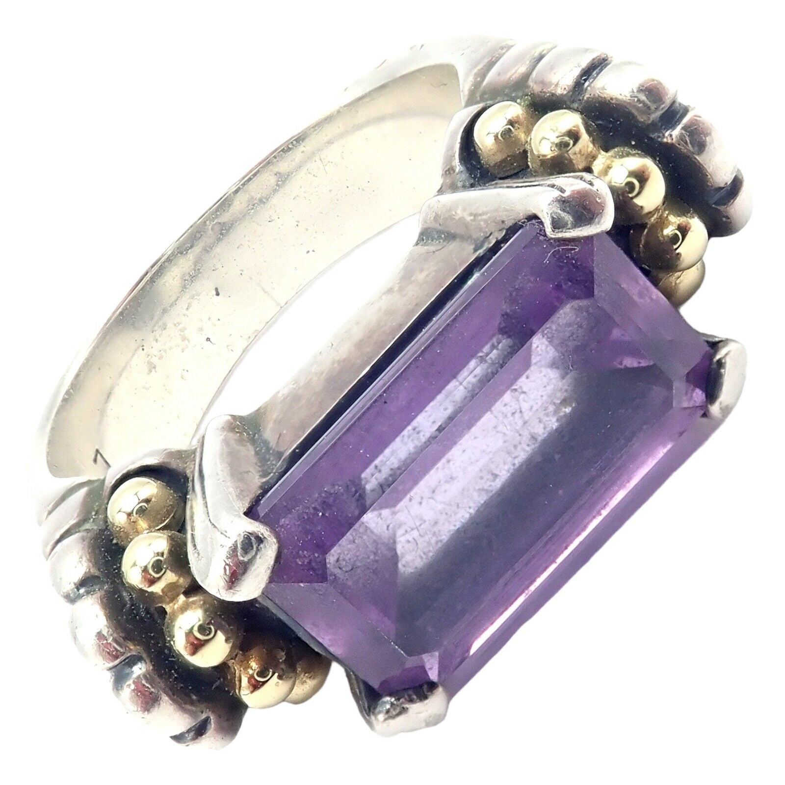 Authentic Lagos Caviar Silver & 18k Yellow Gold Amethyst Ring for Women - Elegant Jewelry Gift for Birthday, Anniversary & Special Occasions