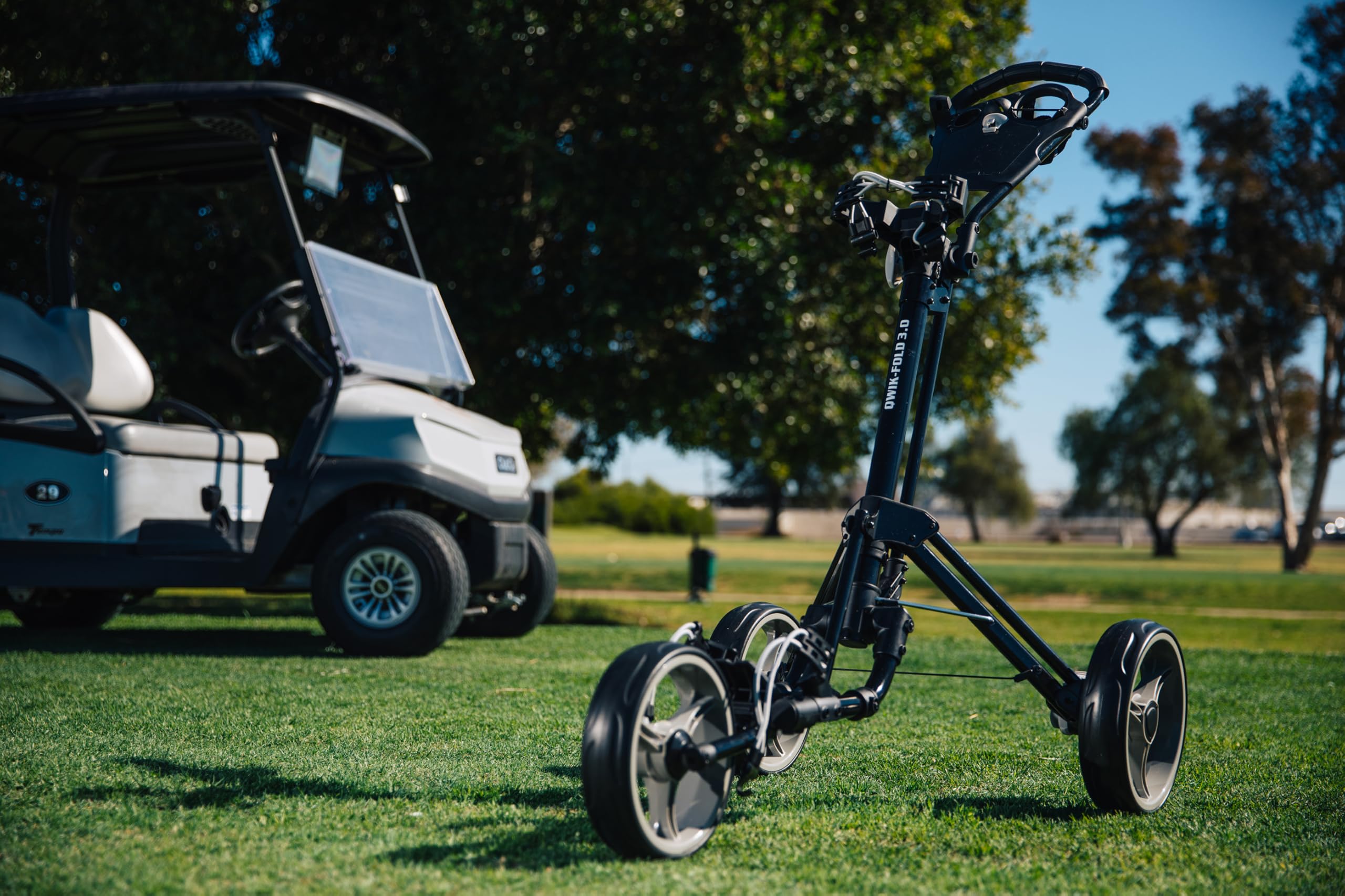 Premium 3-Wheel Golf Push Cart with Foot Brake - 1-Second Quick Fold, Adjustable Handle & Umbrella Holder | Lightweight Aircraft Aluminum Frame | Golf Accessories for Men & Women | Perfect for Golf Courses, Driving Ranges & Outdoor Practice