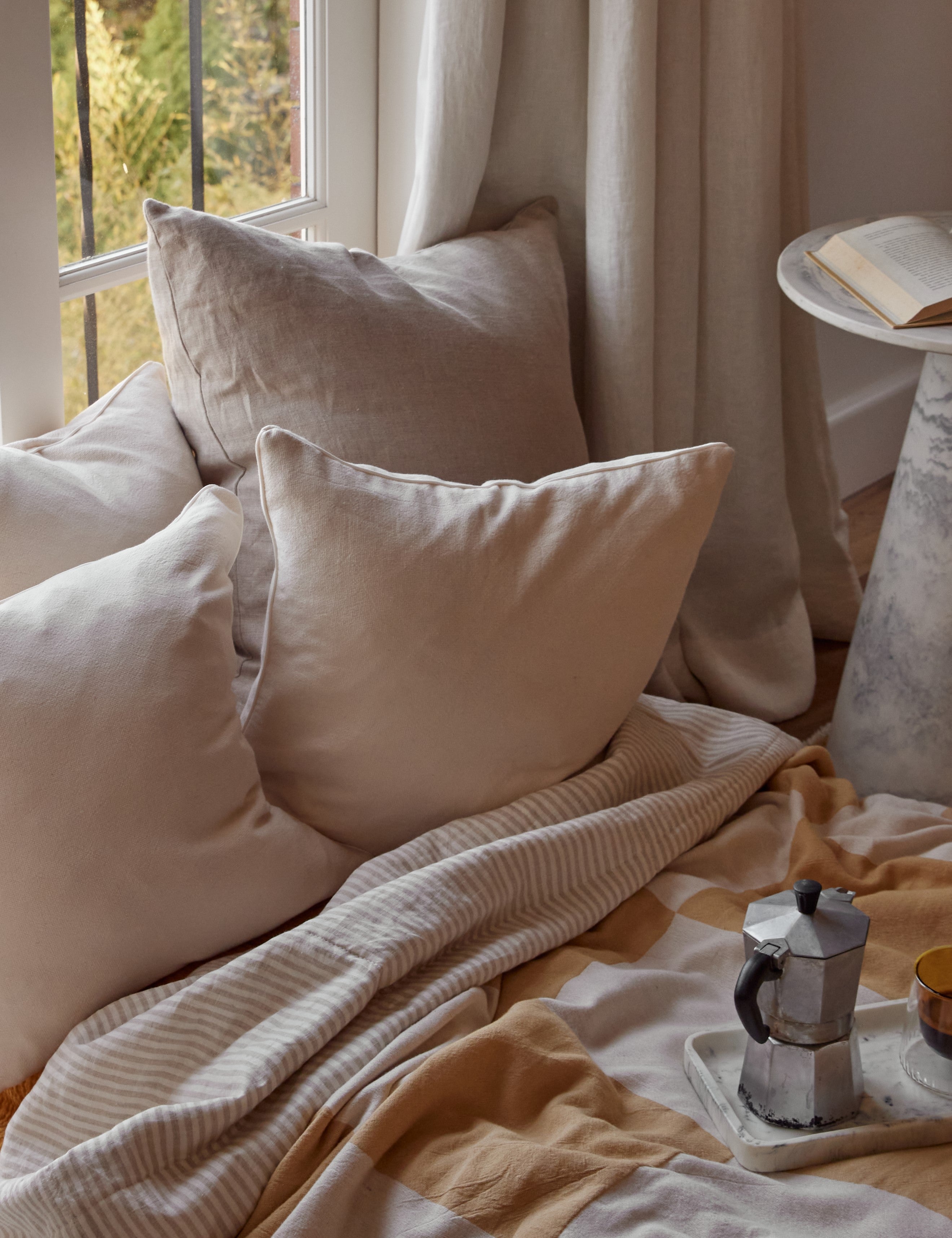 Vintage Wash Linen Cushion Cover - Soft Oatmeal Color Boho Throw Pillow Case for Sofa, Bed & Home Decor - Perfect for Living Room, Bedroom and Cozy Spaces