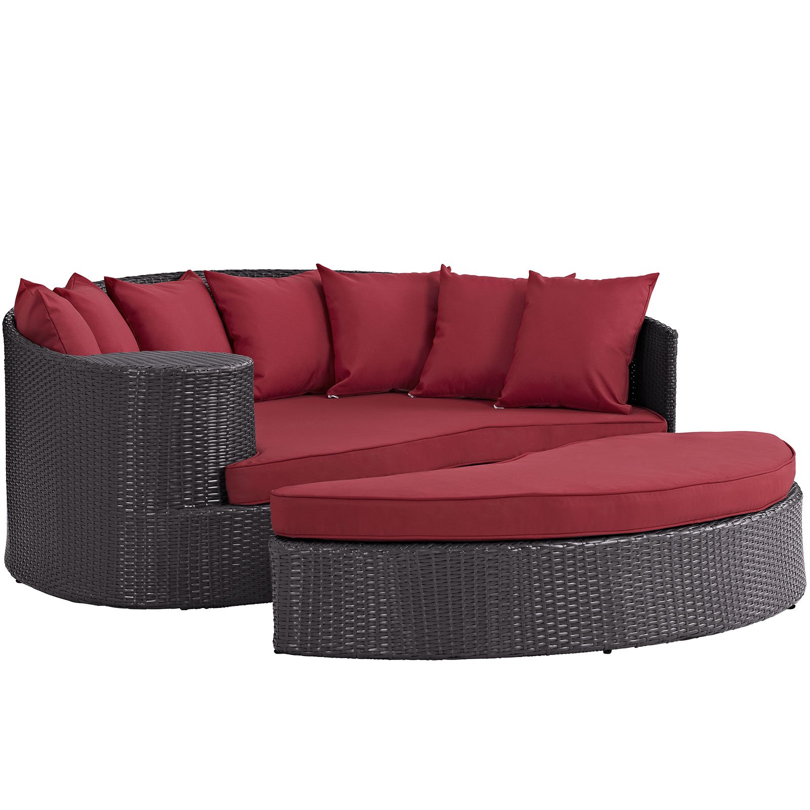 Modway Convene Wicker Rattan Outdoor Sectional Sofa Daybed with Cushions - Espresso Red - Waterproof Patio Furniture for Poolside, Backyard, Garden & Deck Relaxation