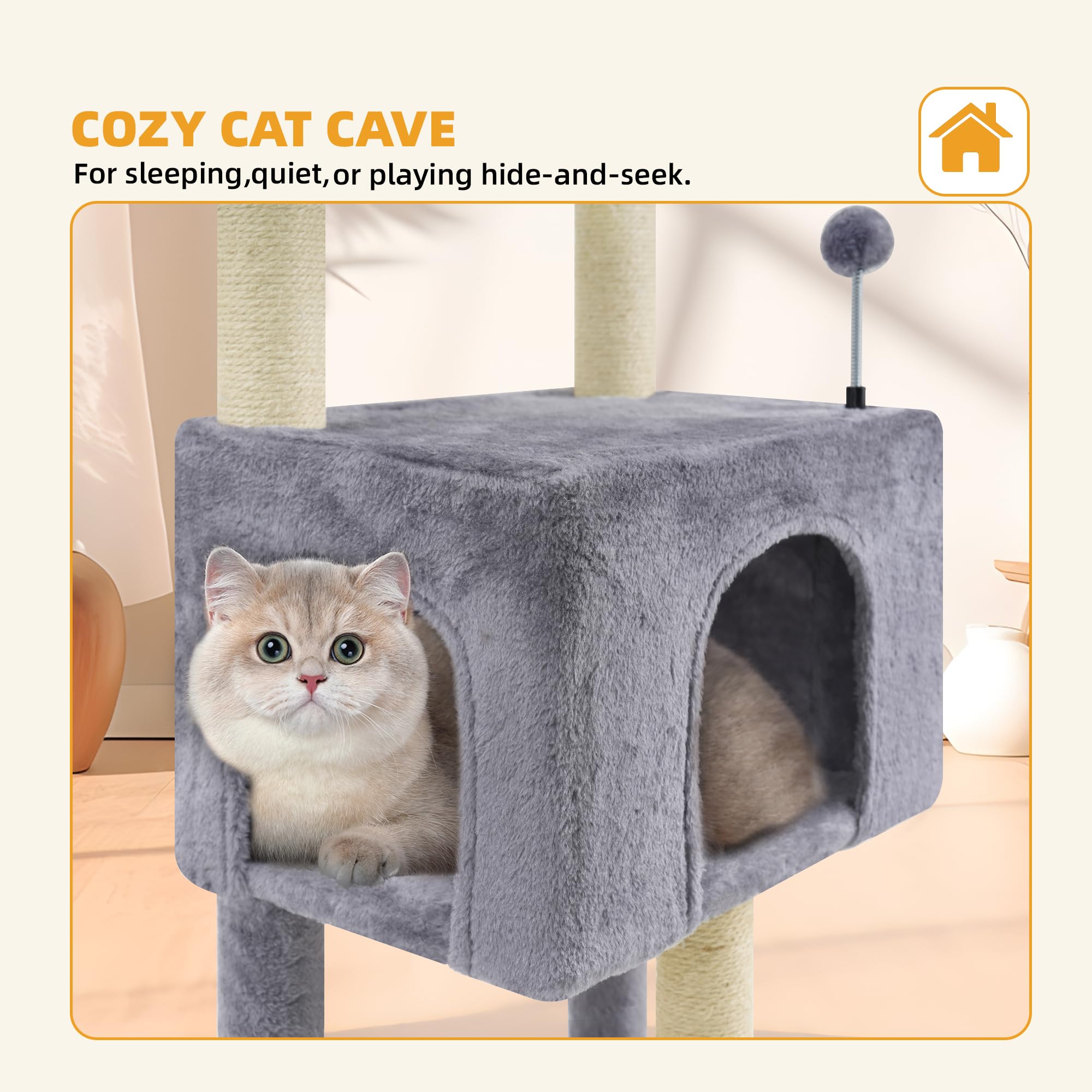 Premium Multi-Level Cat Tree for Indoor Cats - Sturdy Cat Tower with Spacious Condo, Cozy Hammock & Scratching Posts - Space-Saving Grey Climbing Activity Center for Kittens & Adult Cats - Perfect for Apartments, Living Rooms & Pet Play Areas