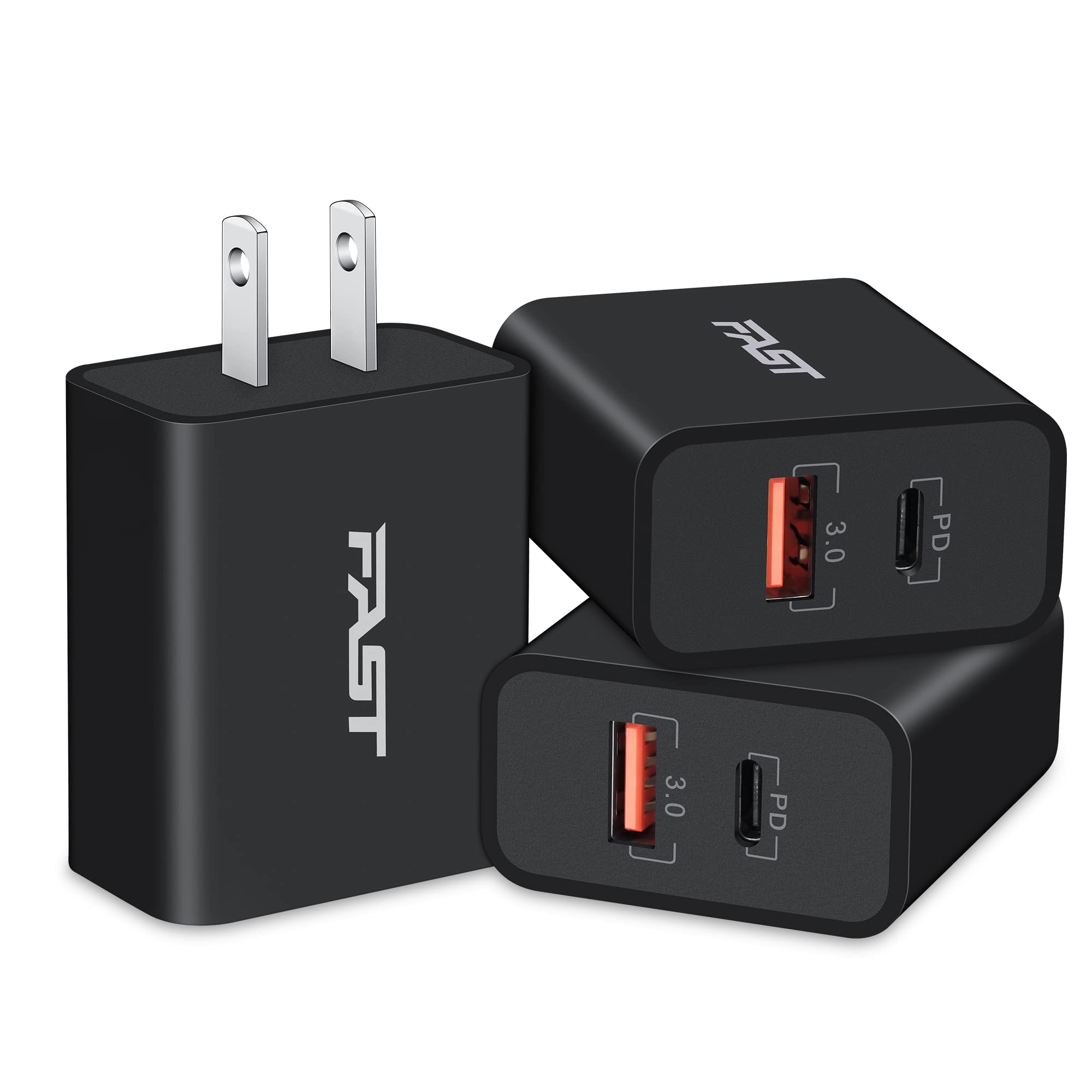 GLUGRU 3-Pack 20W USB C Fast Charger Block - PD Wall Charger with Dual Port for iPhone 14/13/12/11/SE/XS/XR/X/8, iPad, Samsung Galaxy & Google Pixel - Compact Cube Design for Home, Office & Travel Charging