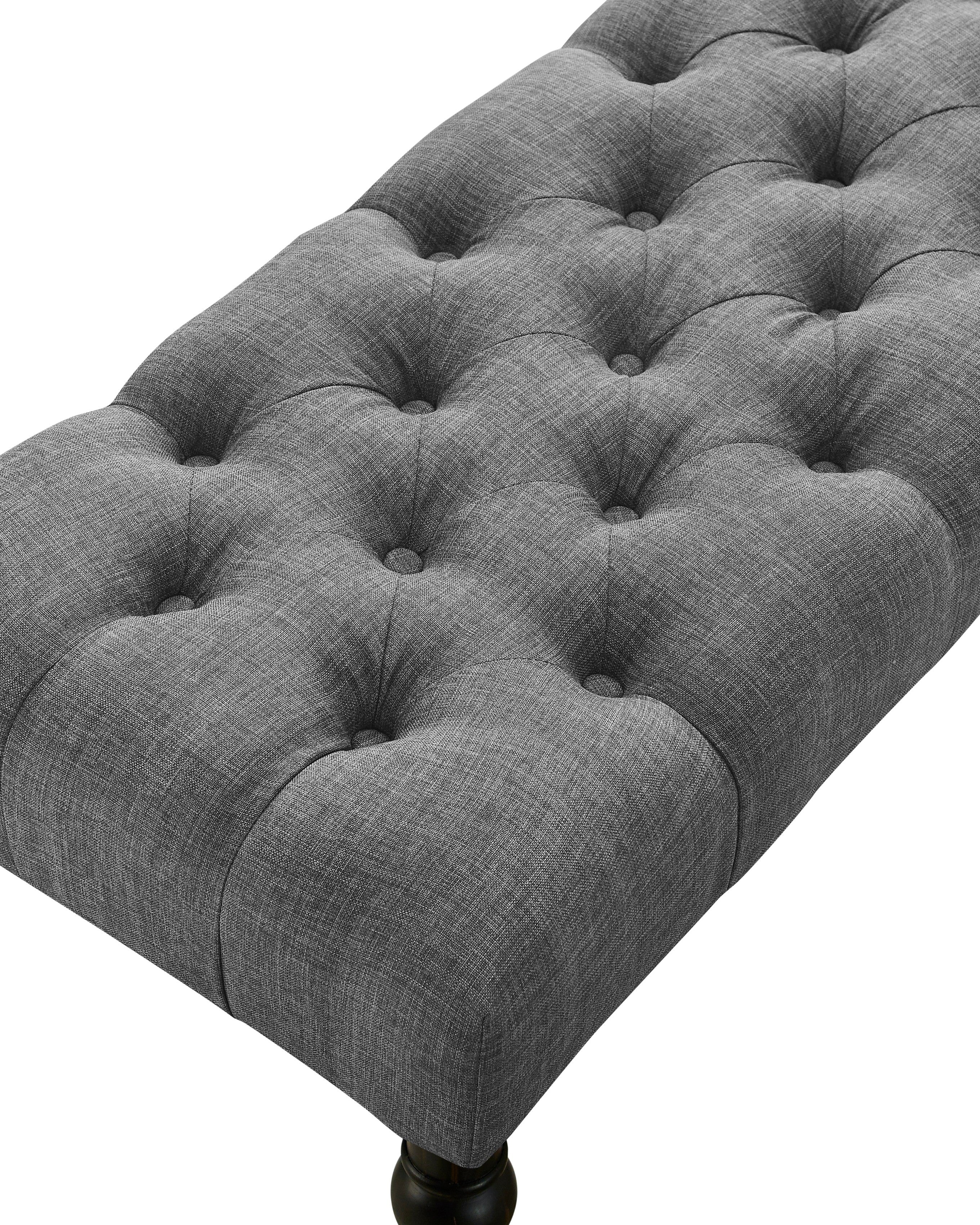 Roundhill Furniture Leviton Fabric Tufted Turned Leg Dining Bench, Gray - Stylish Upholstered Seat for Kitchen, Dining Room & Entryway - Comfortable & Durable Home Decor