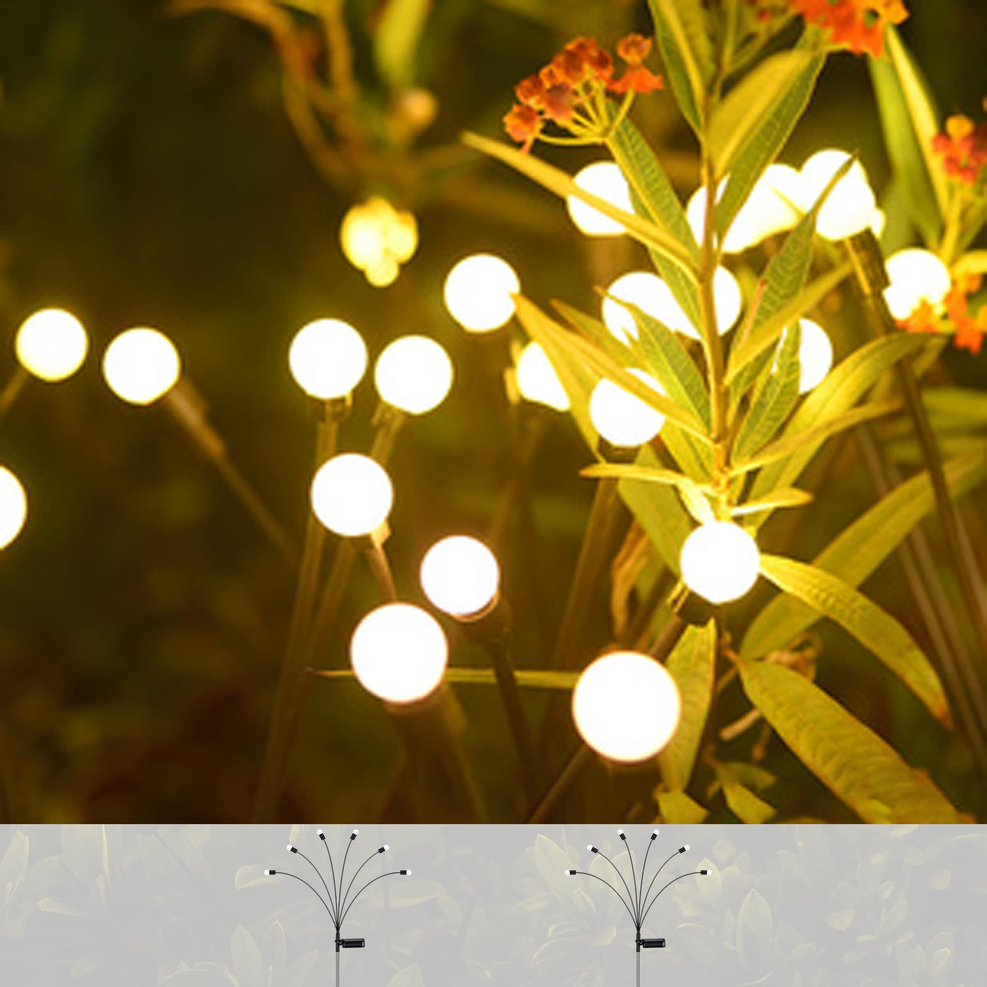 ZUPIIY 2-Pack Solar Powered Outdoor Garden Lights - Waterproof Wind Swaying Decorative Lights with Flexible Copper Wire for Yard, Patio, Pathway - Perfect for Landscape Lighting, Backyard Decor & Evening Ambiance