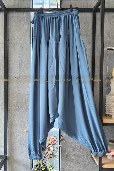 Women's Harem Pants in Stone Blue - Loose Fit Boho Yoga Pants for Meditation, Lounge & Travel