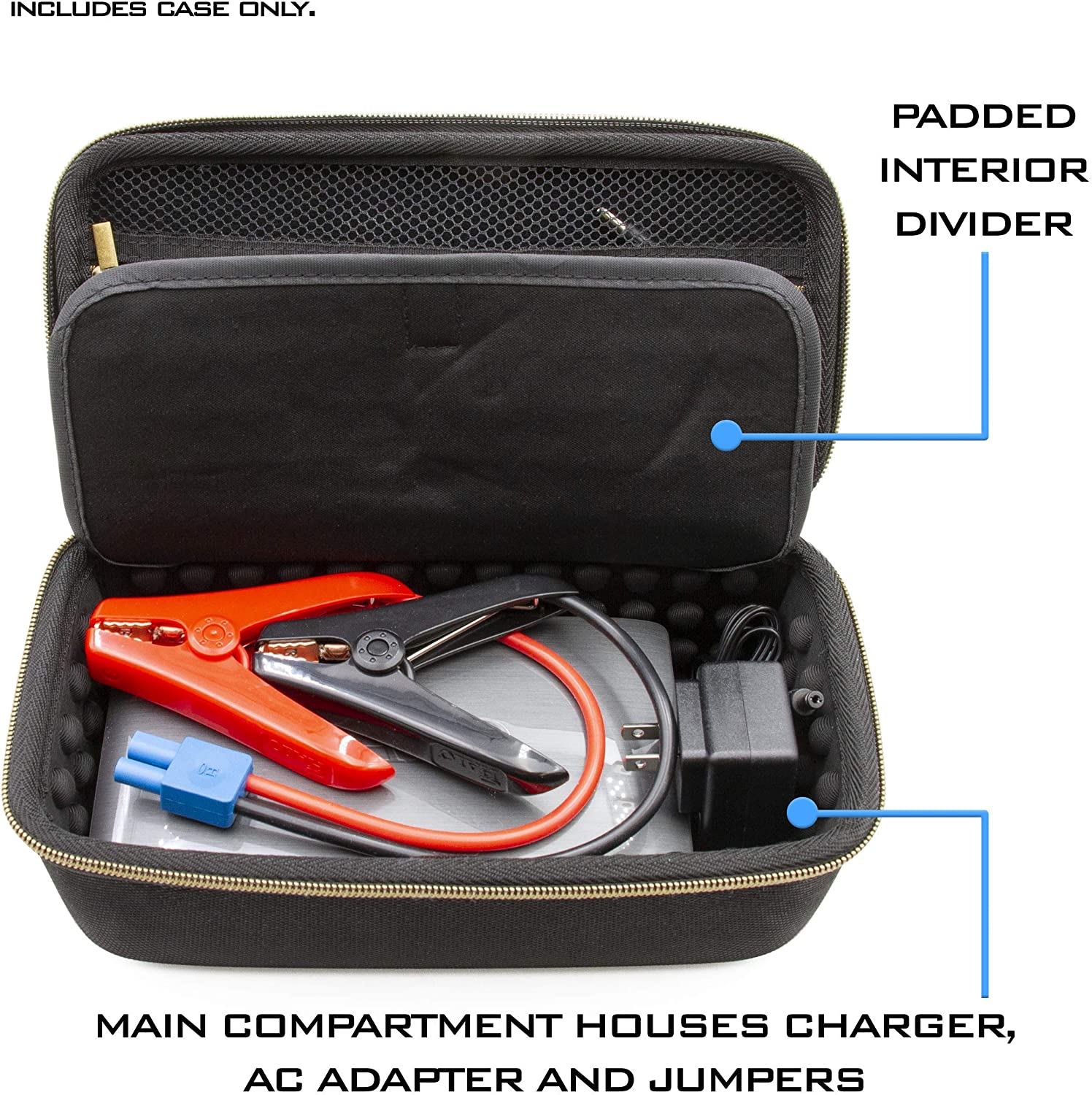CASEMATIX Travel Case for Portable Battery Bank - Compatible with Halo Bolt 58830 mWh Power Bank, Laptop Charger, Jumper Cables, Car & Wall Charger - Durable Storage Organizer for Travel, Camping & Emergency Power Supply