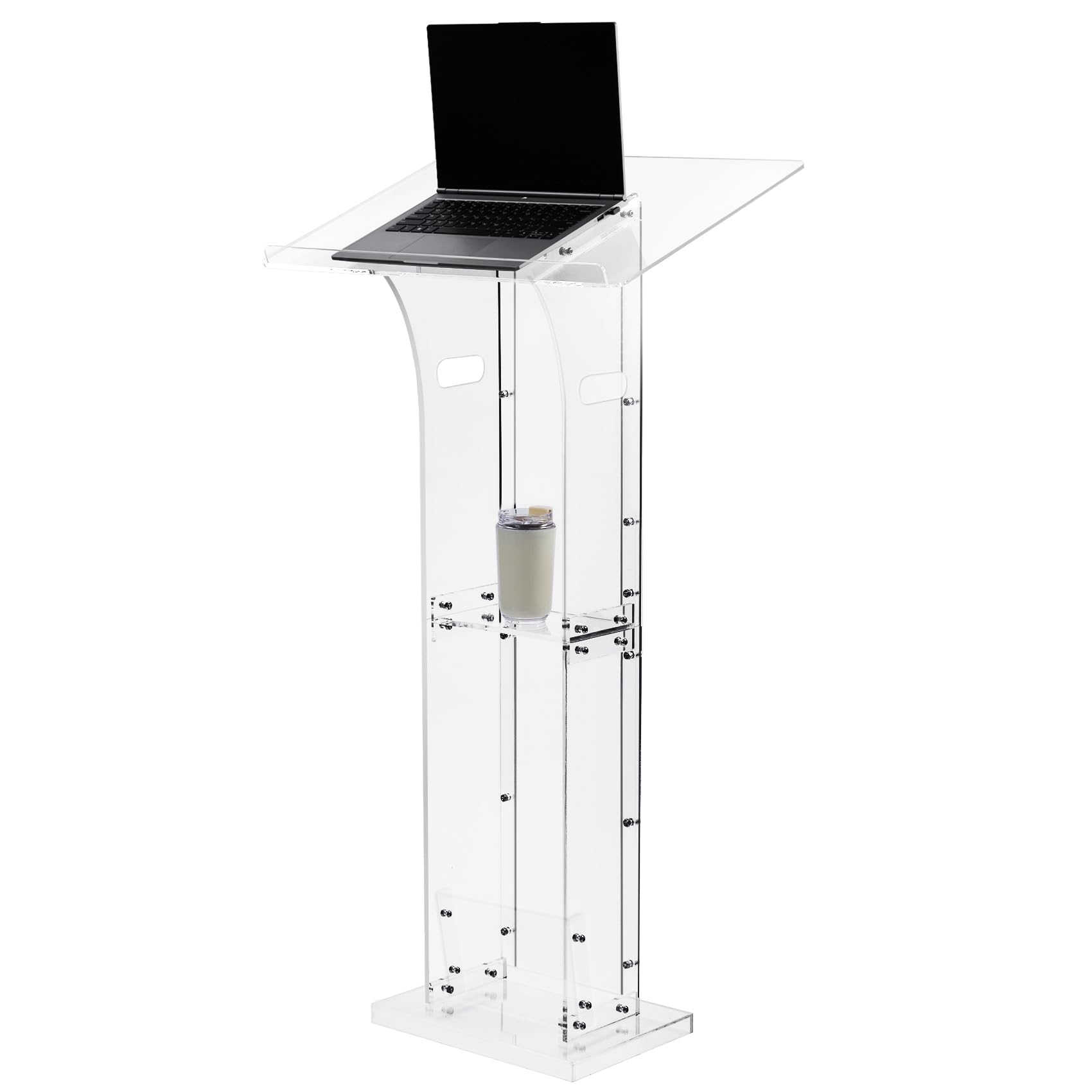 Clear Acrylic Podium Stand with Storage Shelf - 45.5