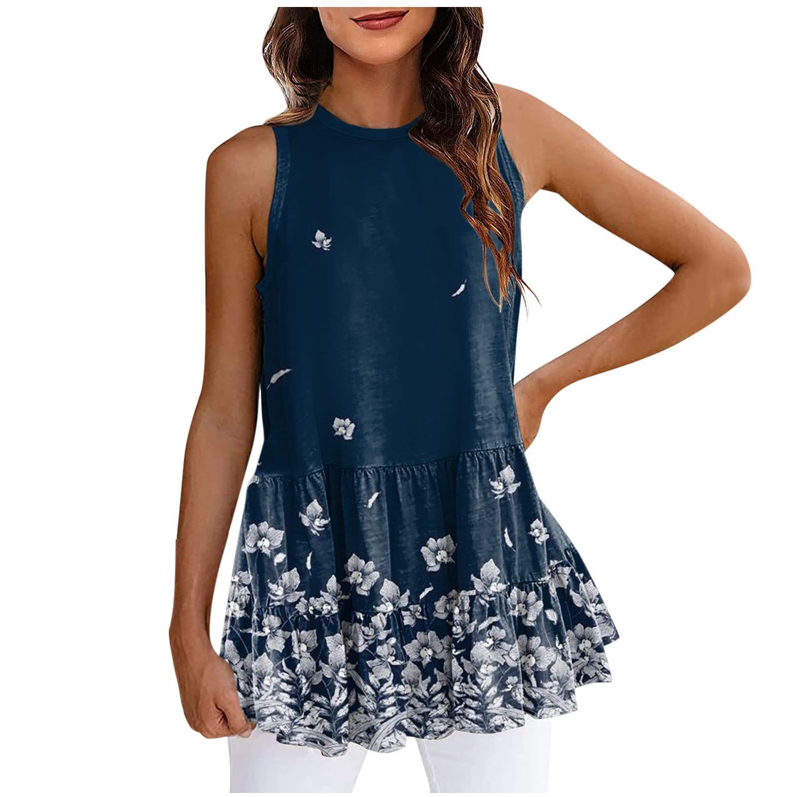 MIANHT Women's Fashion Swim Tops - Round Neck Sleeveless Pullover Printed Blouse for Casual Wear | Perfect for Beach, Pool & Summer Outfits