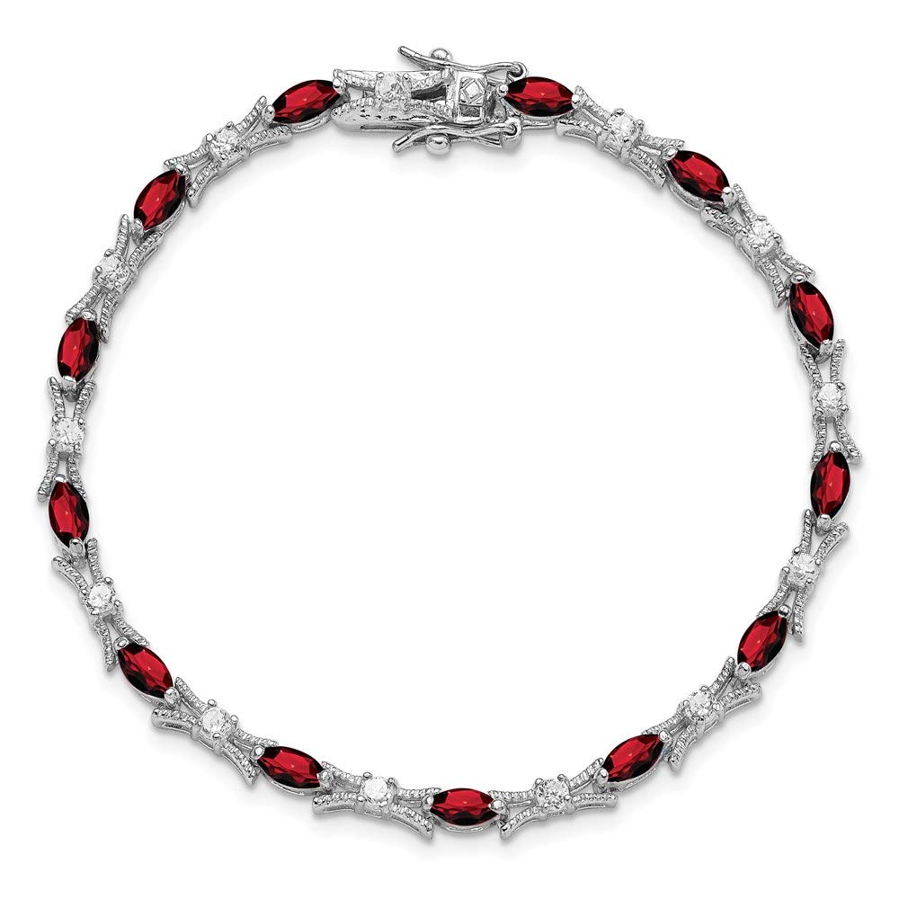 925 Sterling Silver Garnet & Cubic Zirconia Bracelet for Women - Elegant Fine Jewelry Gift for Her (7 Inch) - Perfect for Anniversaries, Birthdays & Special Occasions