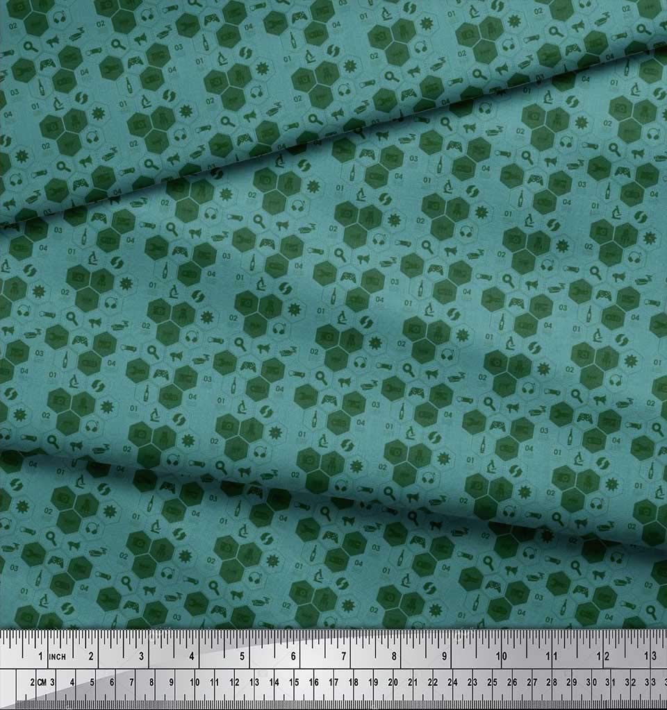 Soimoi Polyester Georgette Fabric - Blue Printed with Camera, Headphones & Megaphone Design - 42 Inch Wide - Sold by The Yard - Perfect for DIY Fashion, Home Decor & Craft Projects