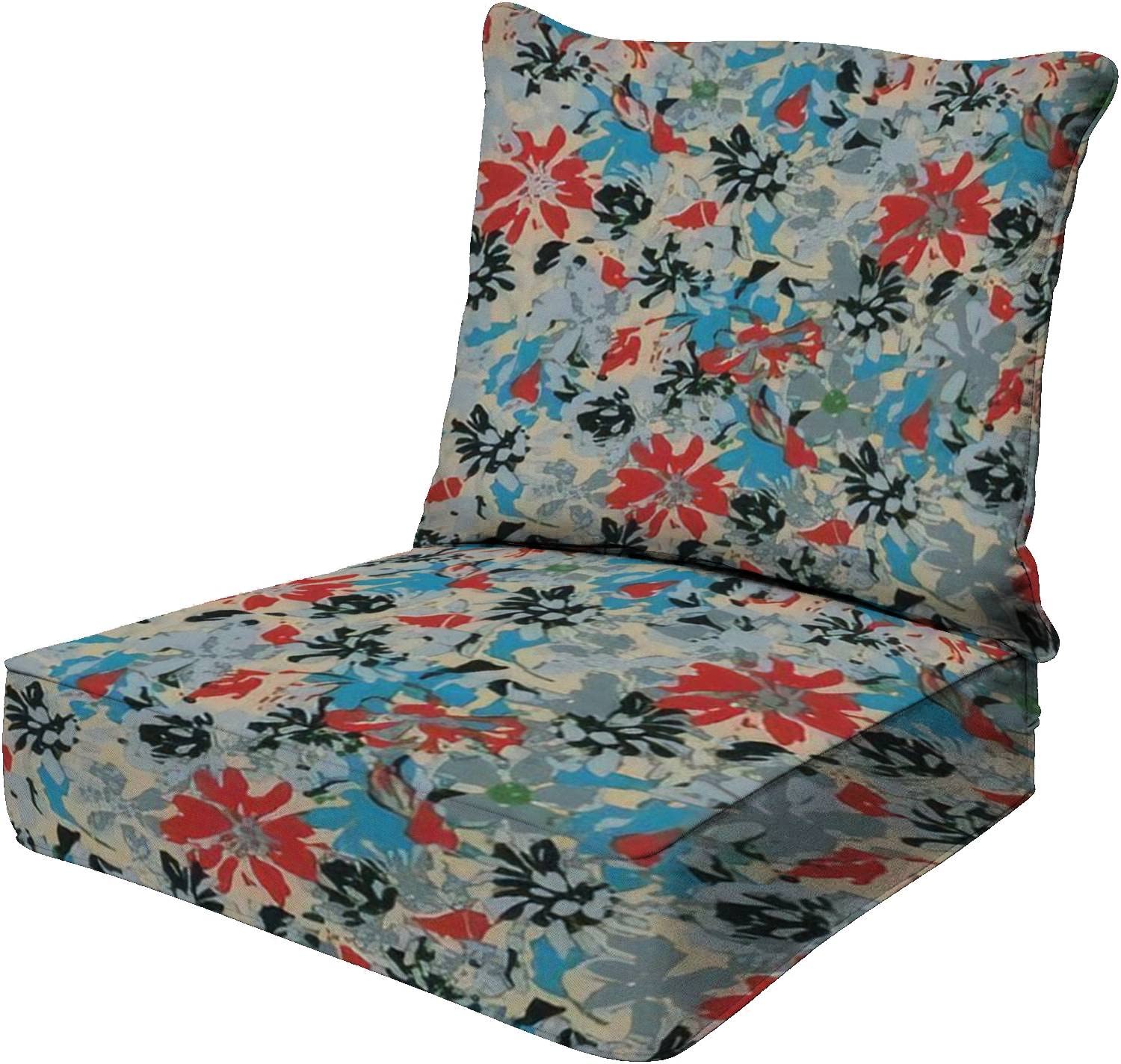 Outdoor Indoor Patio Deep Seat Cushions - Waterproof Multicolor Abstract Flower Design, Bright Textile Fabric for Poolside Lounge Chairs, Furniture Replacement - Perfect for Backyard, Deck, and Garden Relaxation