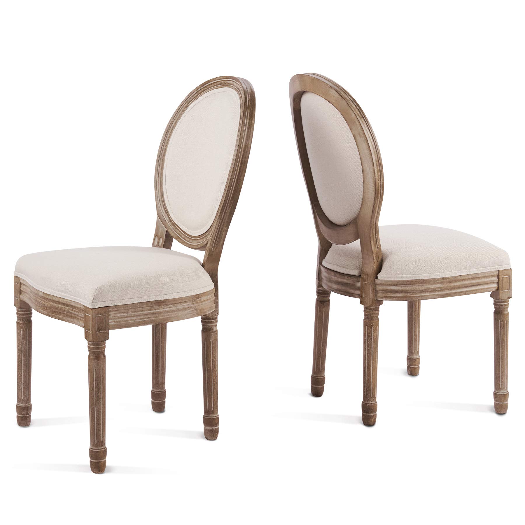 VONLUCE Vintage French Accent Chairs Set of 2 - Upholstered Fabric Farmhouse Dining Chairs with Round Backs & Rubberwood Legs - Louis XVI Style Decor for Living Room, Bedroom, Kitchen & Vanity - Perfect for Farmhouse Dining, Cozy Reading Nook & Elegant Home Decor