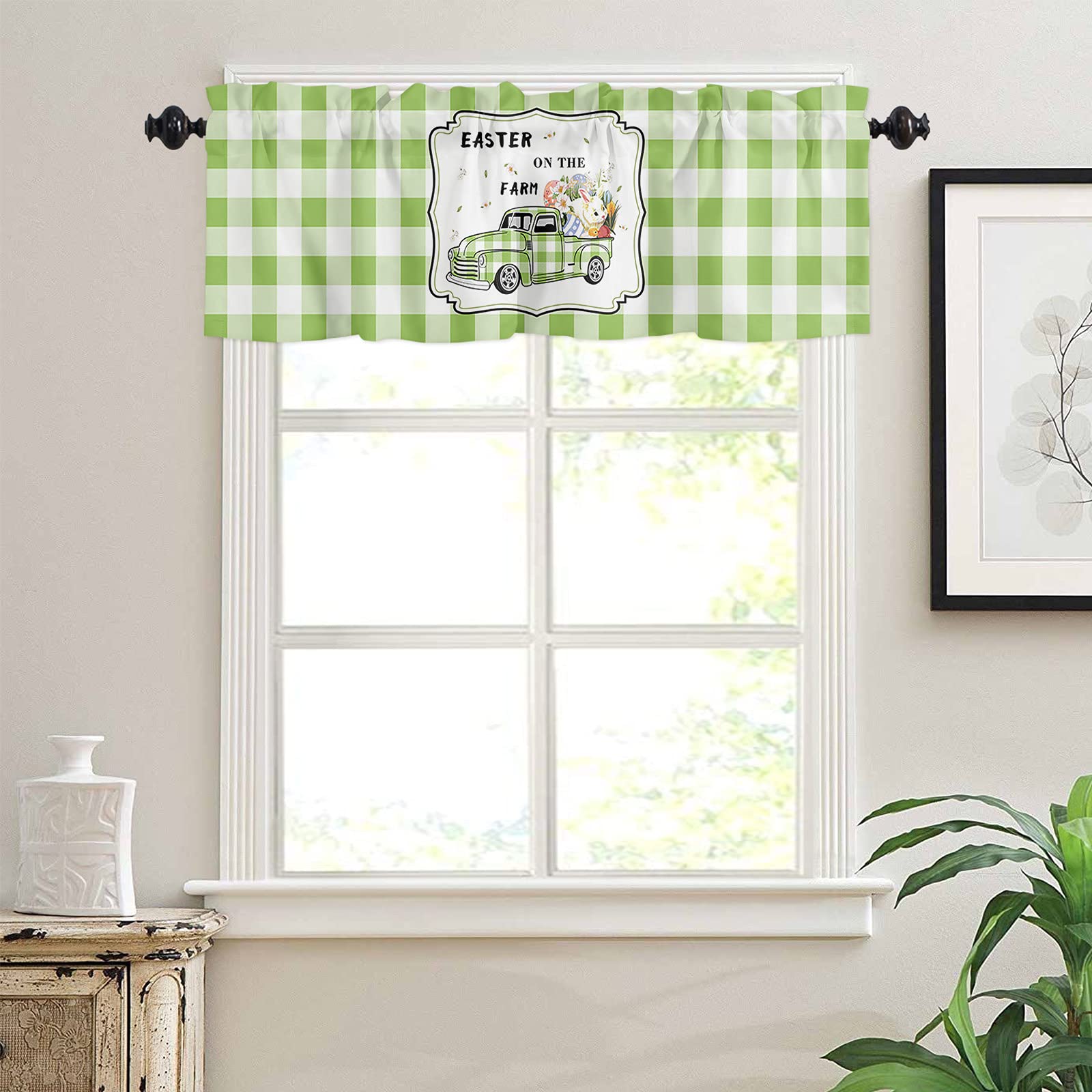 Easter Bunny Rabbit Valance Curtains - 54x18 Inch Rod Pocket Window Valance for Living Room, Bedroom, Bathroom & Kitchen - Colorful Spring Decor with Egg Design - Perfect for Small Windows, Seasonal Home Decor & Holiday Party Decorations