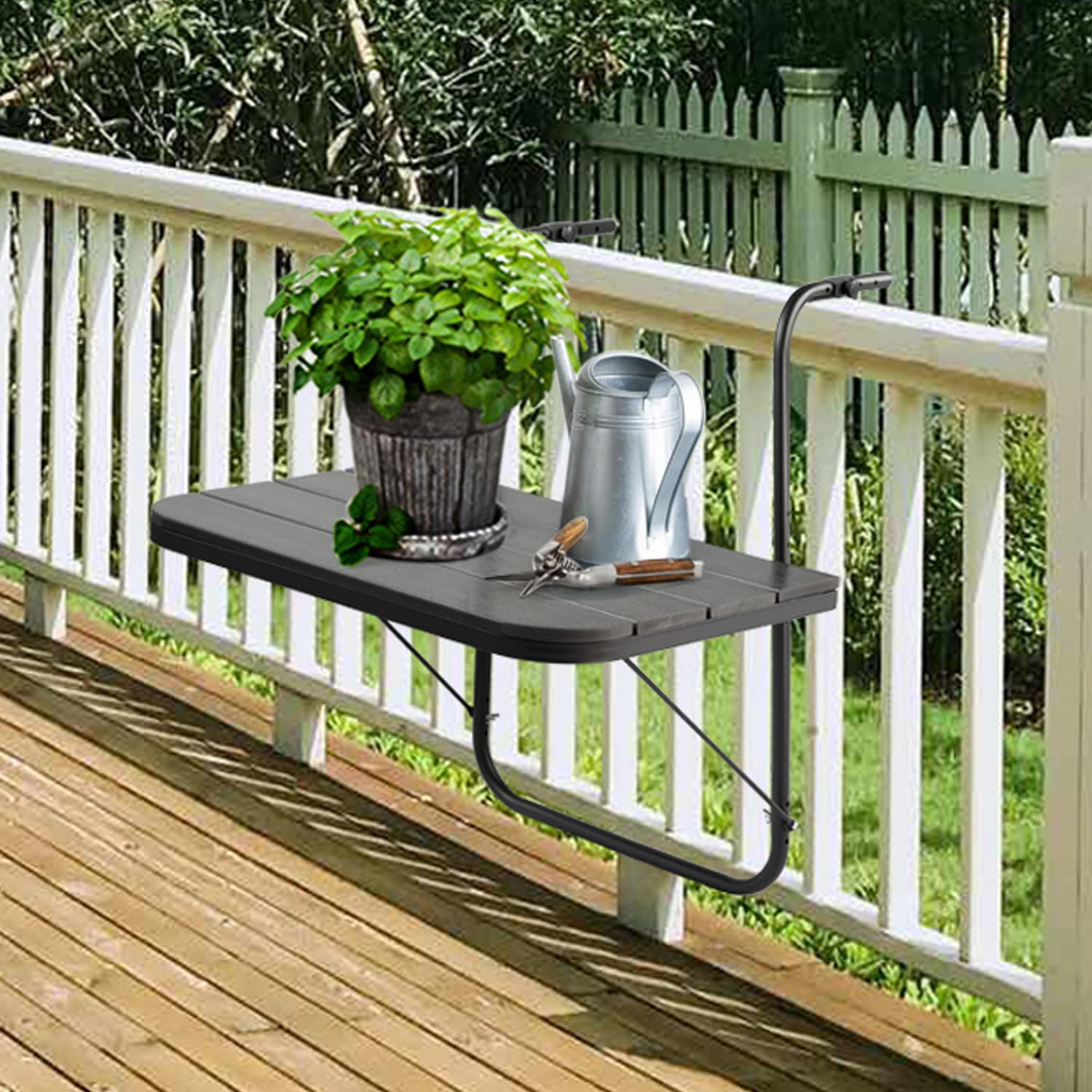 **Balcony Railing Table - Outdoor Hanging Folding Bar Table for Railings, Patio & Deck - Adjustable Aluminum Metal Side Table (23.6