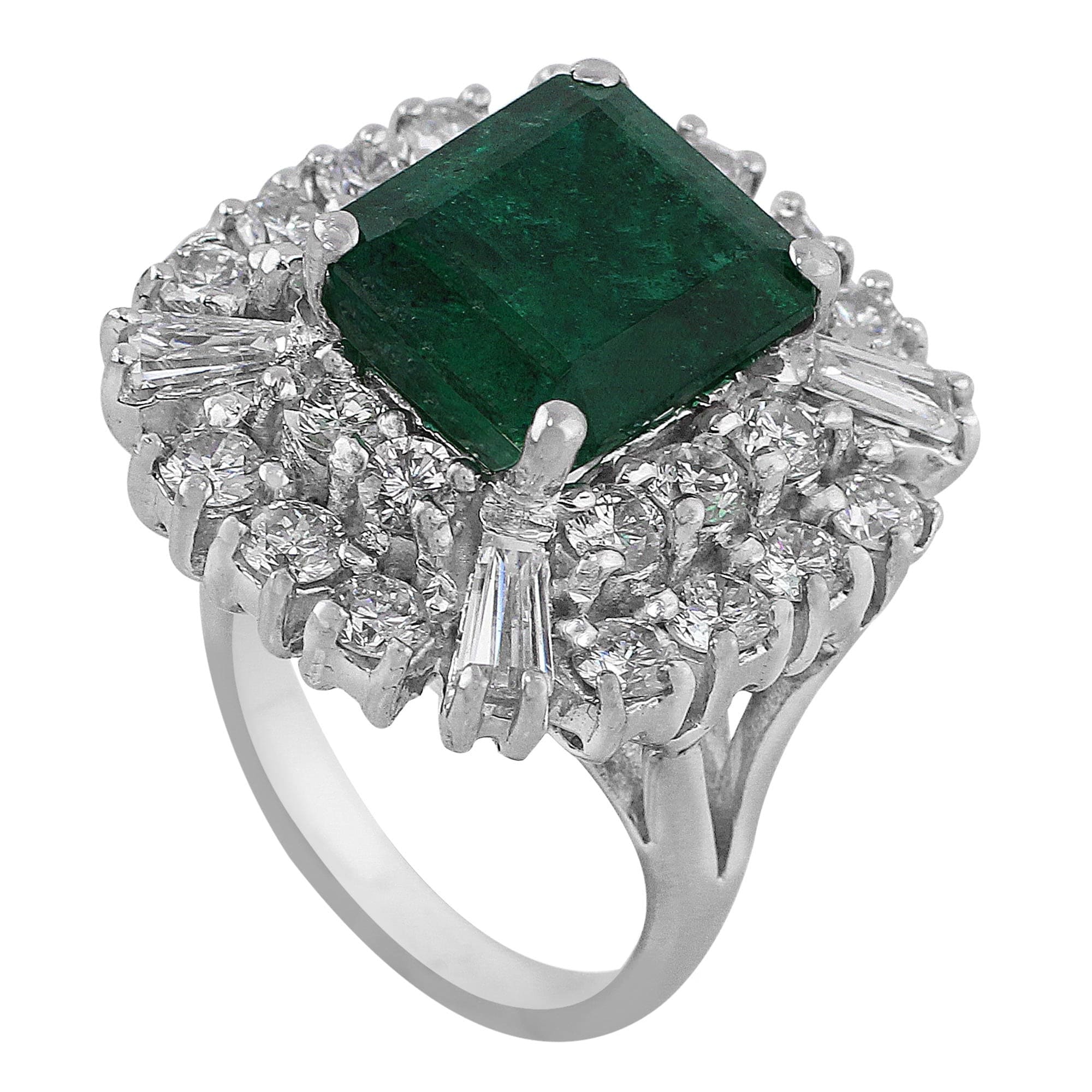 14K White Gold 4 Carat Emerald and Diamond Vintage Ring for Women - Elegant Engagement, Wedding, or Anniversary Jewelry Gift
