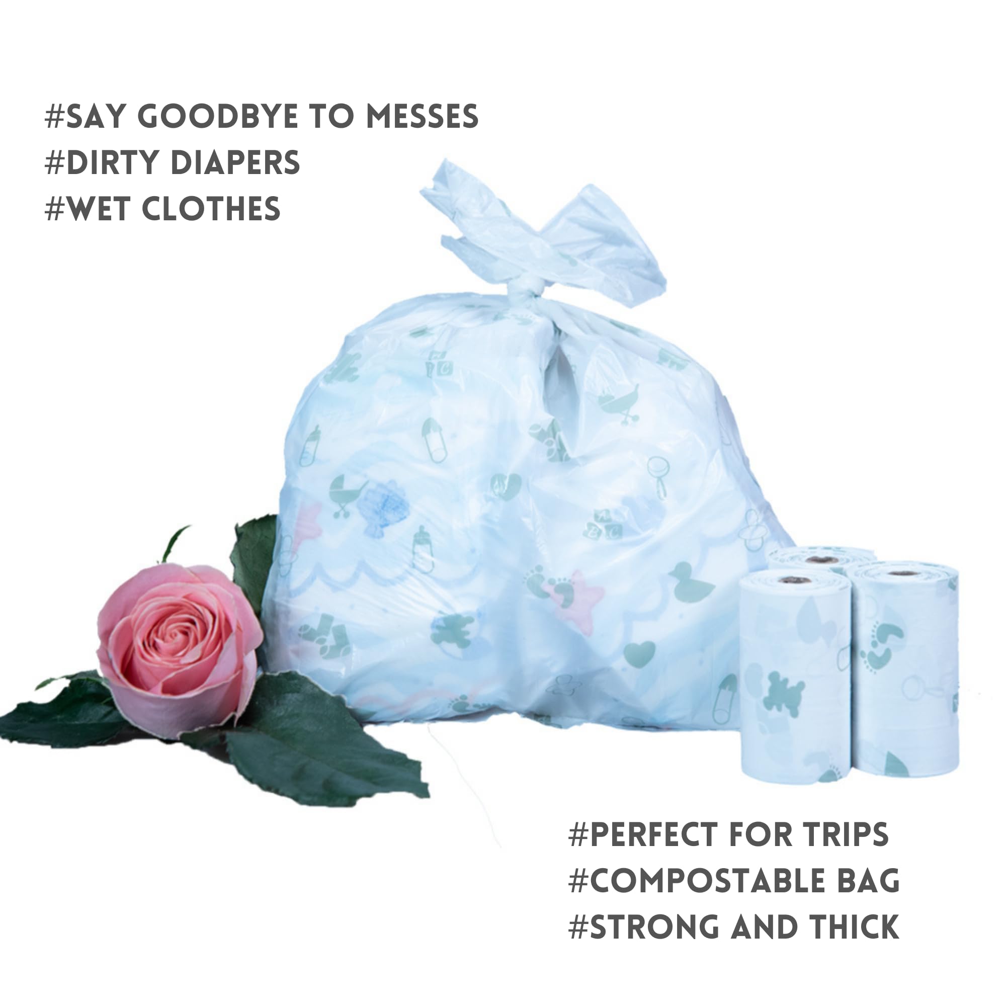 **Pink Portable Diaper Bag Dispenser - 100 Rose Scented & Compostable Diaper Bags | Leak Proof & Eco-Friendly | Must-Have Baby Essentials for Diaper Changes On The Go | Perfect for Travel, Stroller, and Nursery Use**