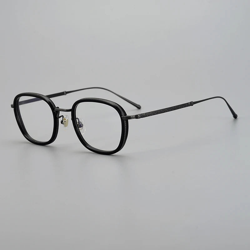 Stylish Black Unisex Square Titanium Acetate Eyeglasses Frame 95910 - Lightweight & Durable for Work, Reading & Fashion Accessories