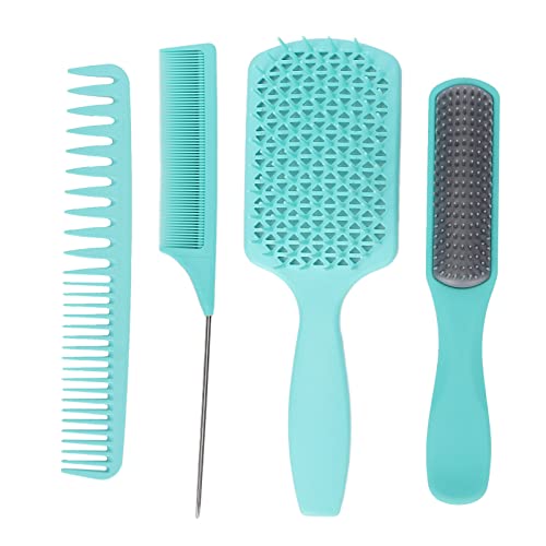 4Pcs Multifunctional Hair Brush Set - Detangling Brush, Styling Brush, Tail Comb & Dual Tooth Comb for Home, Salon & Barber Shop (Green) - Perfect for Hair Care, Styling & Applicator Bottles