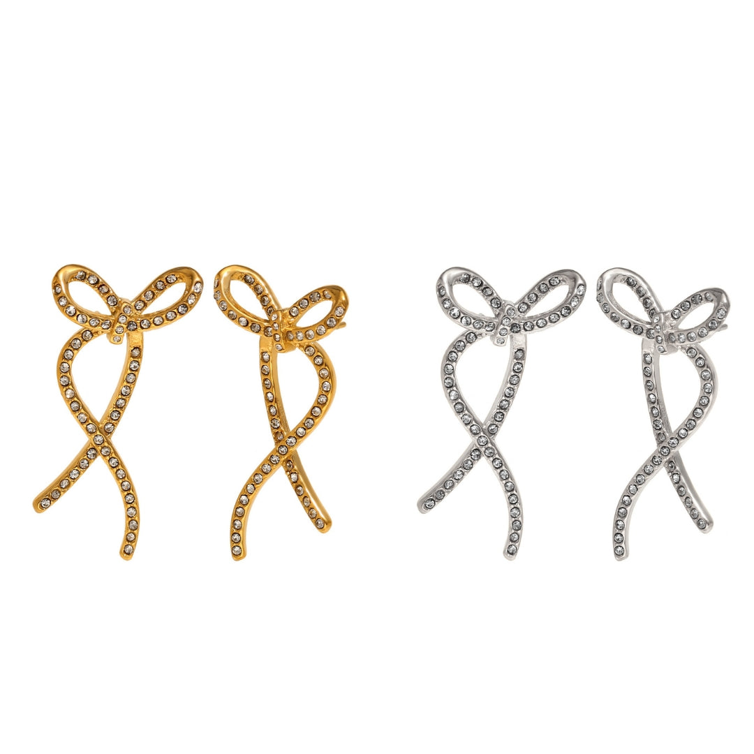 Sparkly Ribbon Bow Irregular Ear Jacket Earrings for Women - Trendy Dangle Drop Earrings for Parties, Weddings & Special Occasions | A8208