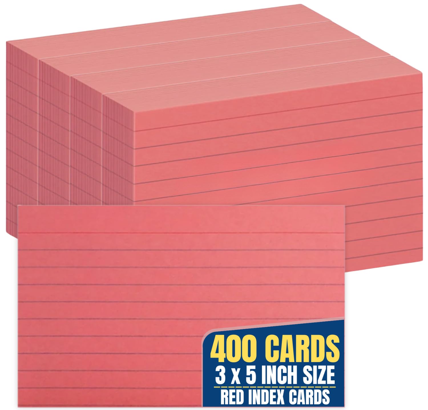 1InTheOffice 3x5 Index Cards - 400 Pack, Colored & Lined Note Cards in Red - Perfect for Study Notes, Office Organization, and Flash Cards