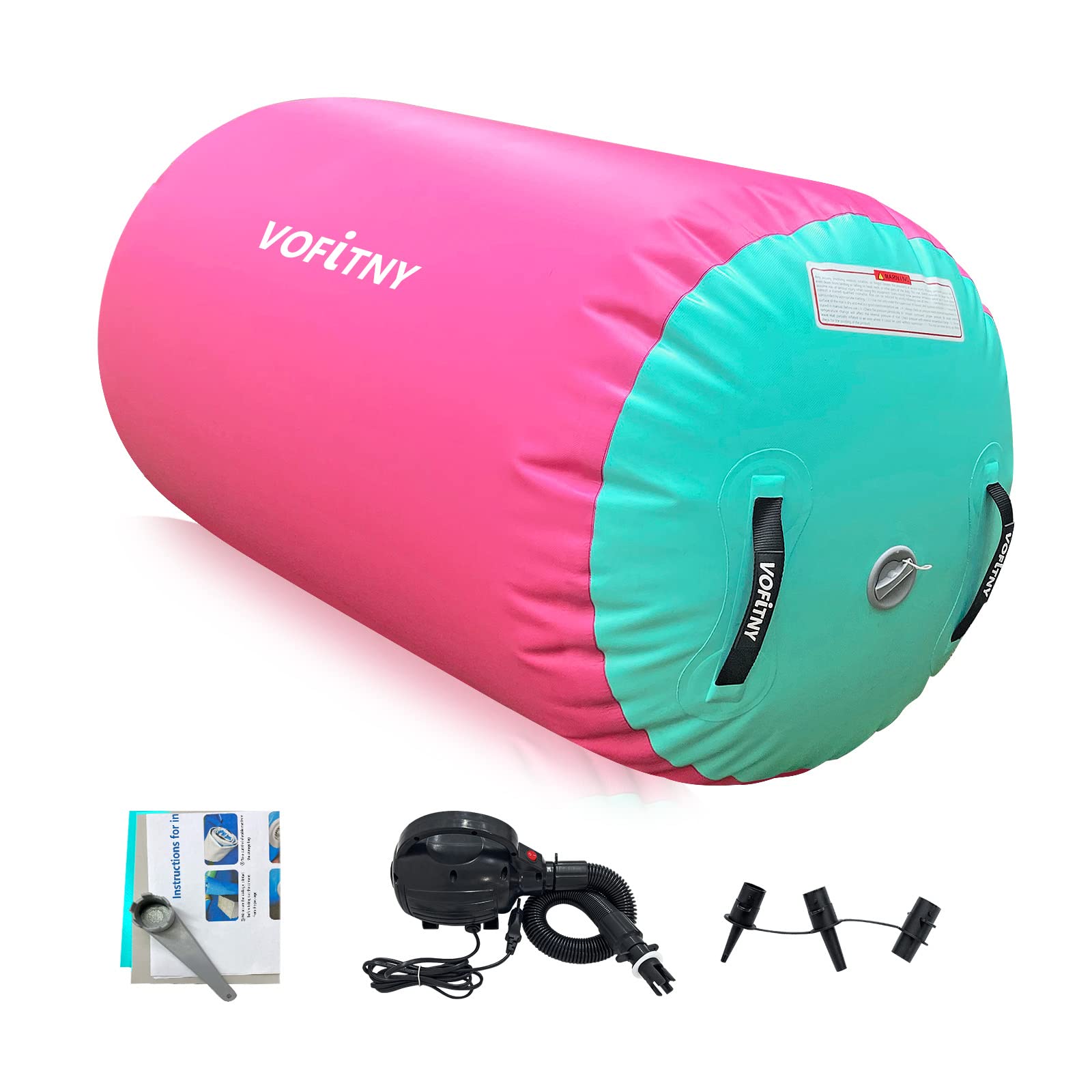 VOFiTNY Inflatable Gymnastics Air Mat - Foldable Tumbling Track with Air Barrel Octagon Mat & Electric Pump for Home Gym, Kids Play, Cheerleading Practice & Backyard Training