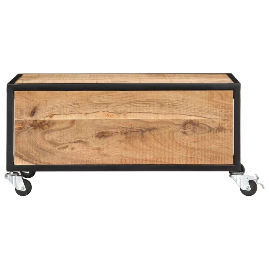 Solid Acacia Wood Coffee Table - 27.5x27.5x12.5 Inch Multi-Functional Side Table with Storage Shelf for Living Room, Sofa, Bedroom & Entryway | Rustic End Table, Nightstand & Couch Table for Home Decor