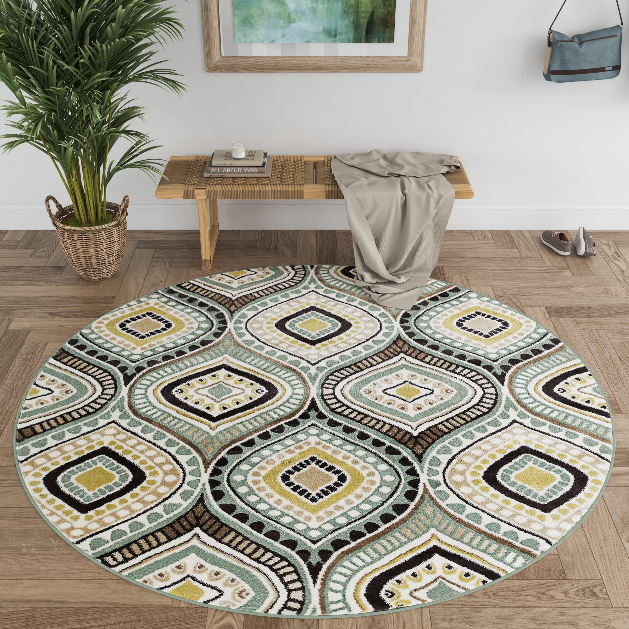 Aurora Modern Large 8ft Round Rug - Soft Contemporary Area Rug for Living Room, Bedroom, Dining Room & Kitchen - Non-Slip Indoor Carpet Perfect for Home Decor, Entryway & Office Spaces - Alfombras para Salas Modernas