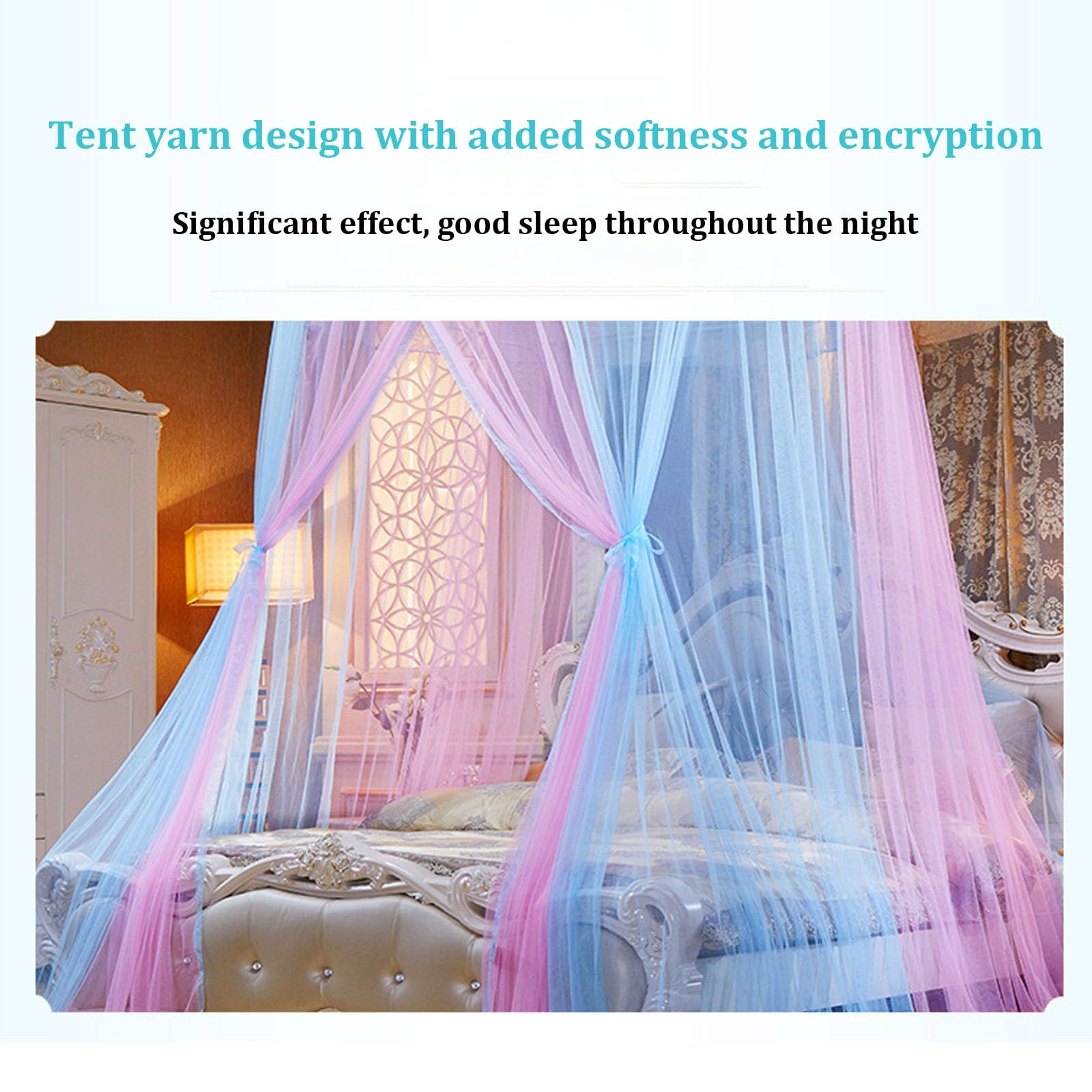 Blackout Bed Canopy Curtains with Mosquito Net - Gray Jade 71 Inch, Easy Install Suspended Dome Bed Drapes for Bedroom Decor & Privacy - Perfect for Nursery, Dorm, or Master Suite