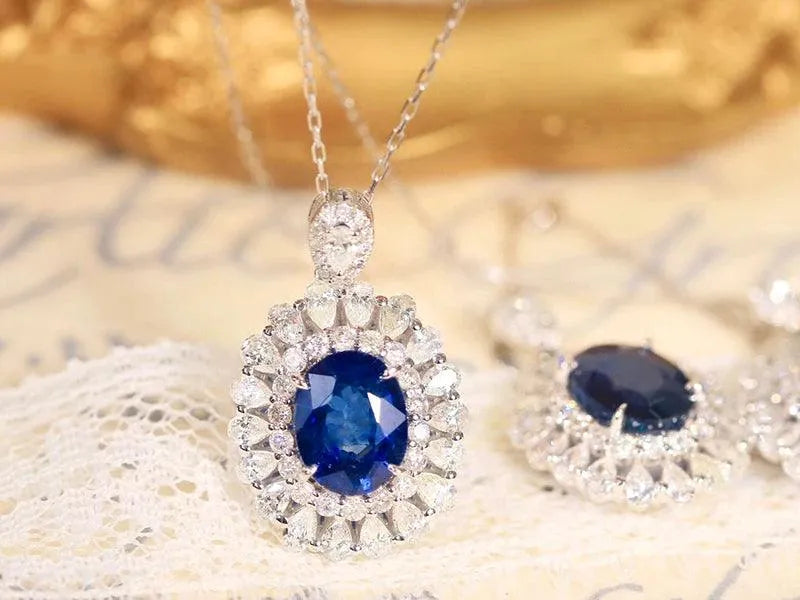 18K White Gold Blue Sapphire and Diamond Pendant Necklace for Women | Luxury Party Jewelry with Natural Gemstone | Elegant Gift for Anniversary, Birthday & Special Occasions