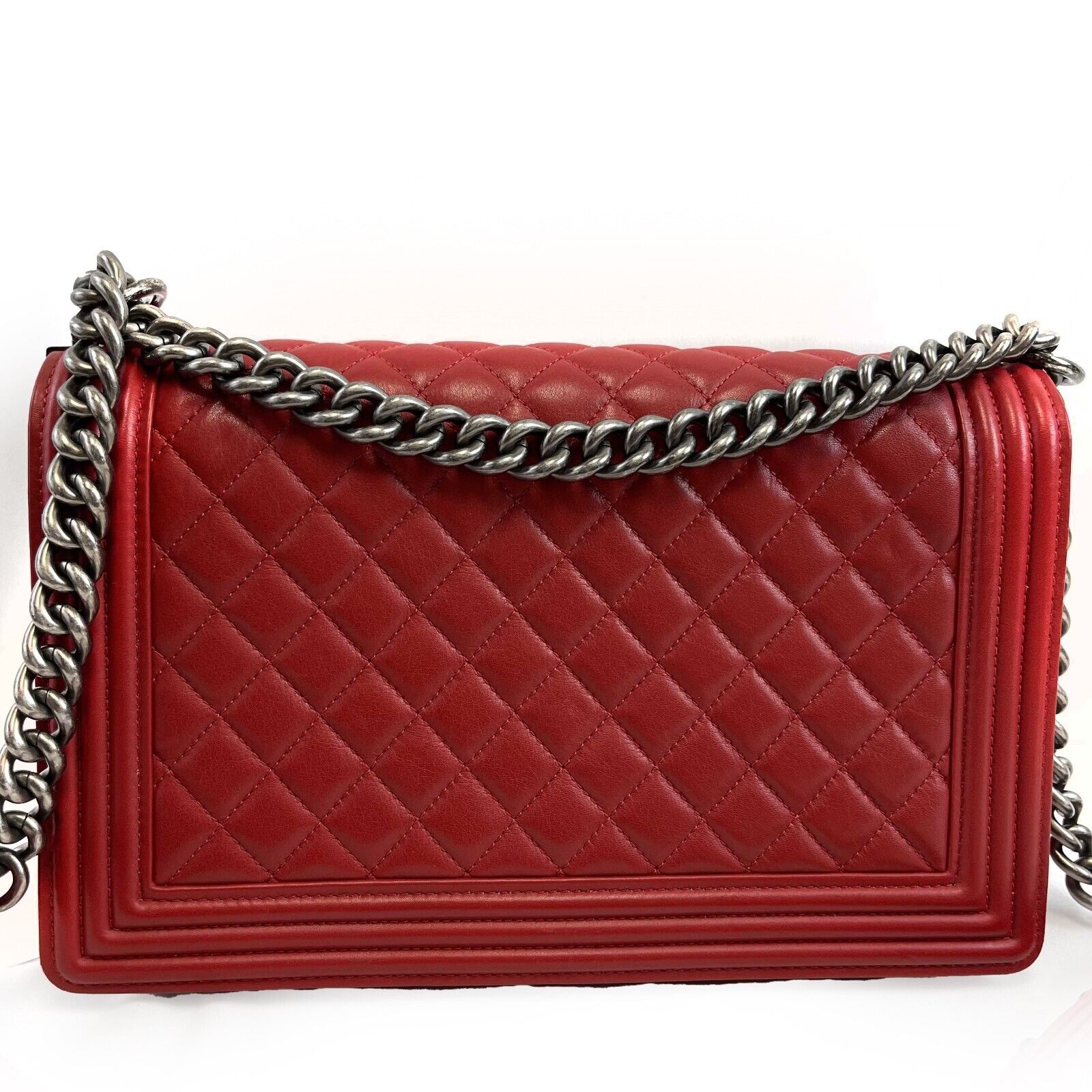 Chanel Boy Flap Bag Quilted Calfskin Leather Crossbody Bag - New Medium Size in Red | Luxury Designer Handbag for Women, Perfect for Date Night & Special Occasions