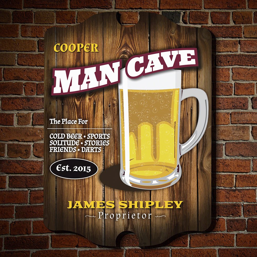 HomeWetBar Man Cave Wooden Sign - Rustic Welcome Sign for Home Bar, Basement, Garage & Game Room Decor