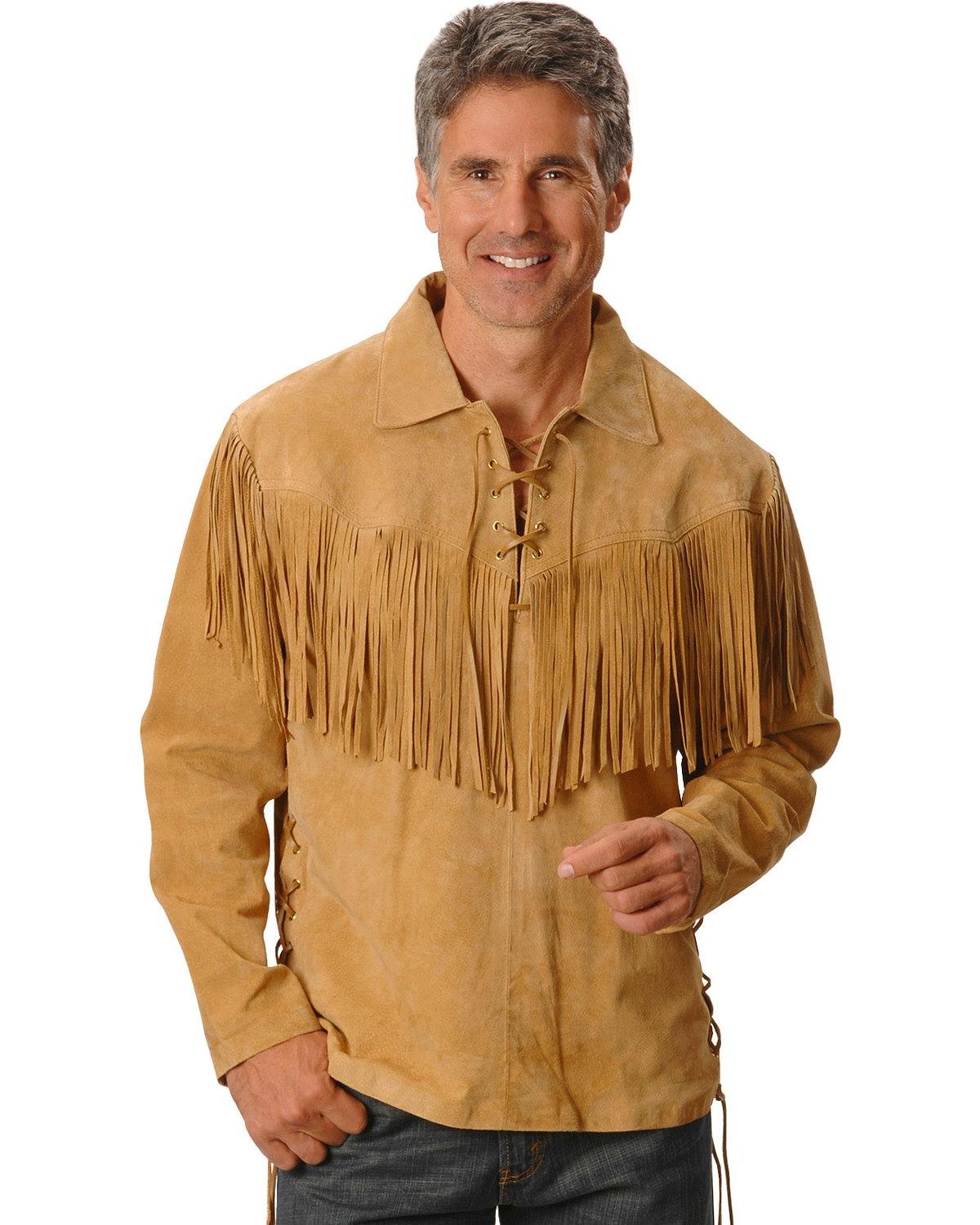Scully Men's Fringed Boar Suede Leather Long Sleeve Western Shirt - Vintage Cowboy Style for Rodeo, Country Music Festivals & Western Fashion