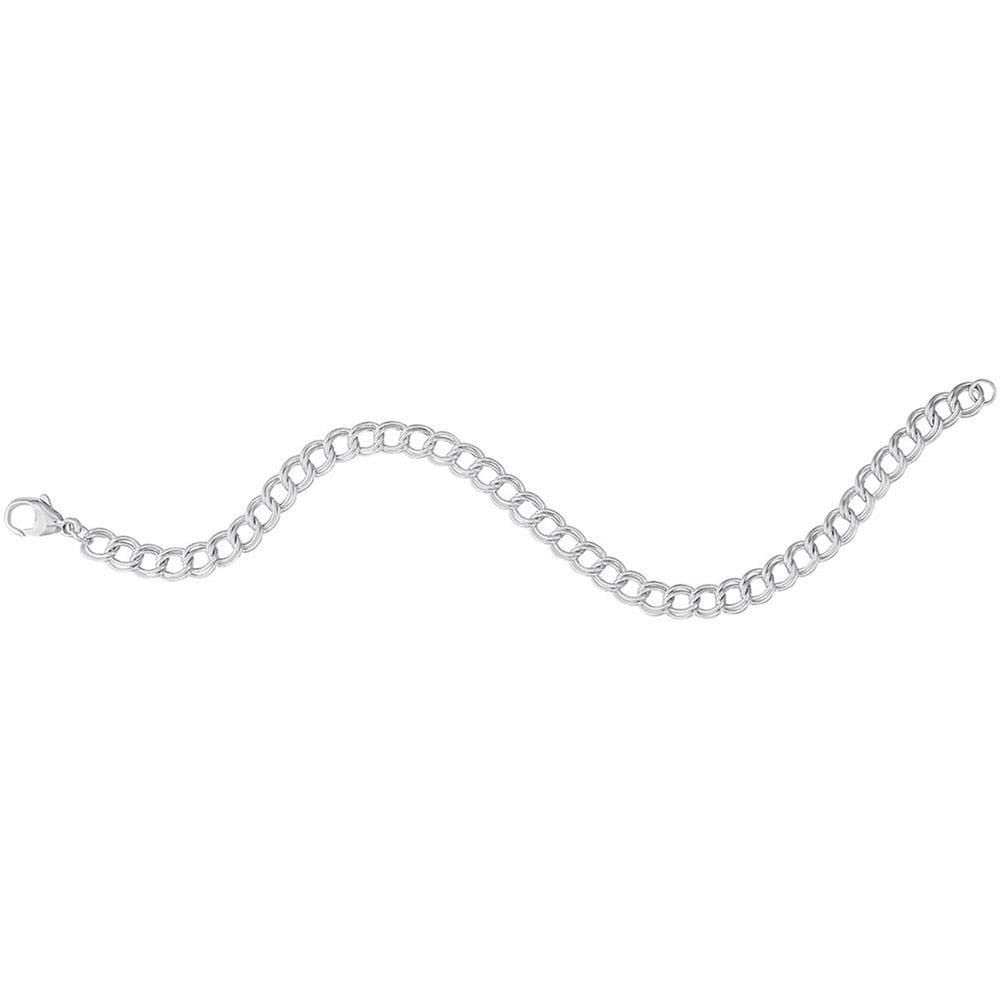 Sterling Silver Small Double Link Dapped Curb Classic Charm Bracelet for Women, 7 Inch Adjustable Bracelet - Perfect for Gifts, Parties, and Everyday Wear