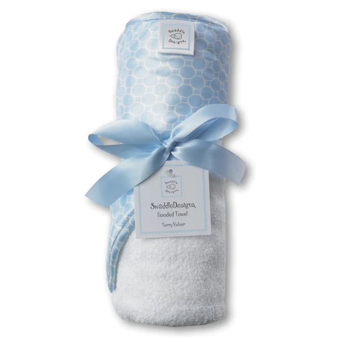 Terry Velour Hooded Baby Towel - Mini Mod Circles Pattern, Soft Pastel Blue (BGB 0062) | Perfect for Bath Time, Swimming & Newborn Photo Shoots