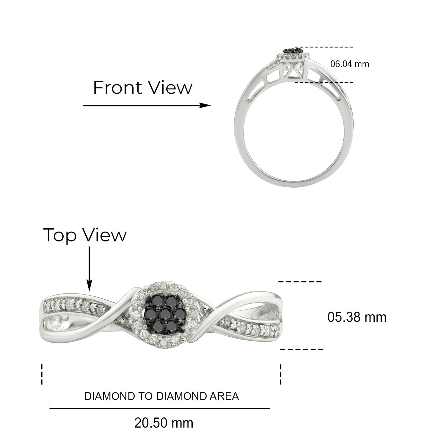 925 Sterling Silver Diamond Cluster Halo Promise Ring for Women - 1/10ct White & Black Diamonds, Bridal Engagement Ring - Perfect for Anniversaries, Proposals & Special Occasions