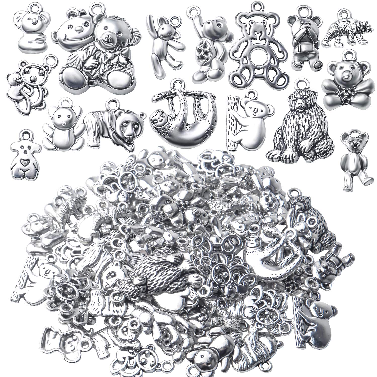 100g Antique Silver Bear Charms - Alloy Animal Pendants for DIY Jewelry Making, Necklace & Bracelet Accessories - Perfect for Crafting, Gift Giving & Handmade Jewelry Projects