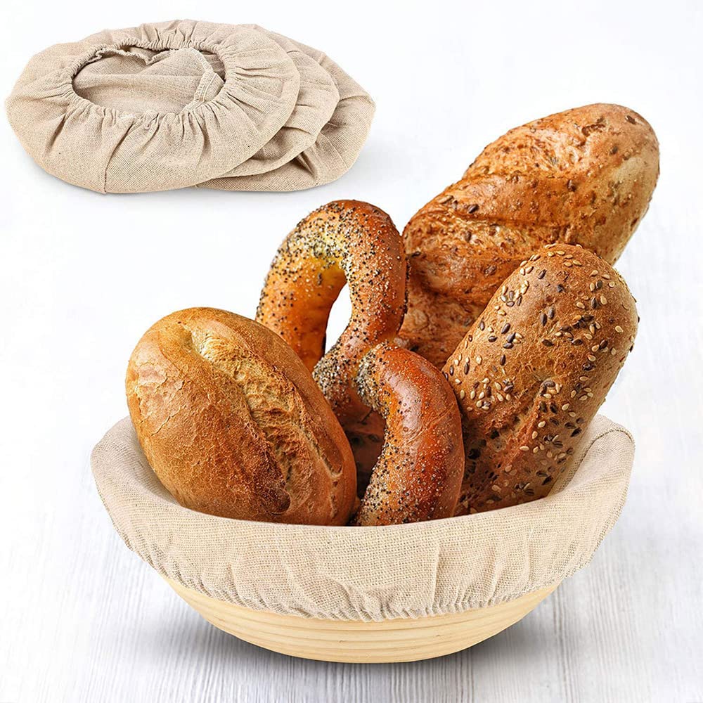 Premium Bread Proofing Basket Liner Set - 6-Piece Round & Oval Linen Covers for Dough Rising (9