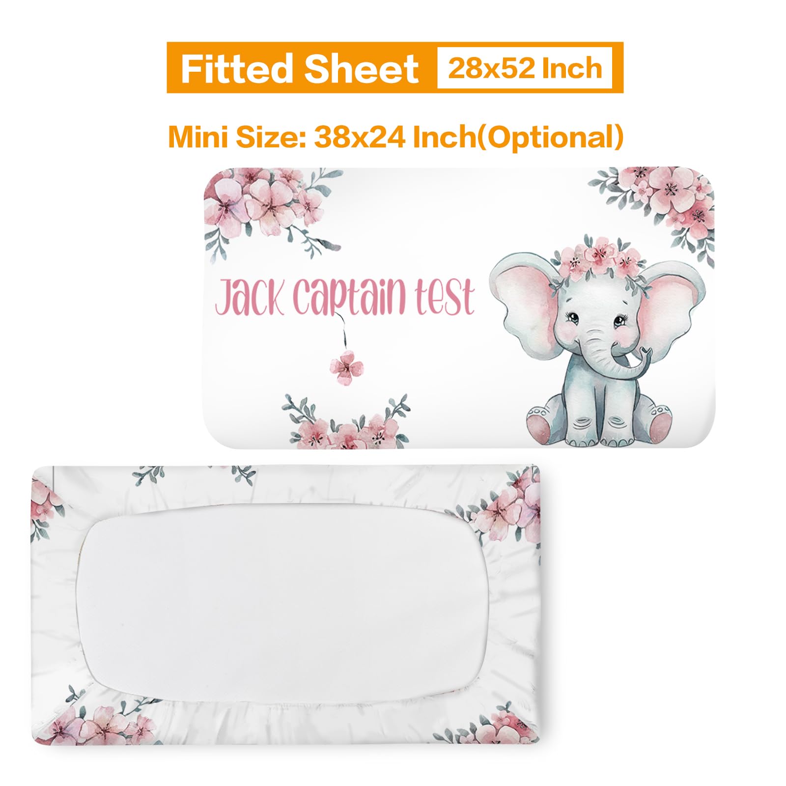 Custom Baby Bedding Set - Personalized Pink Elephant Nursery Bedding with Blanket, Fitted Sheet & Changing Cover | Soft Nursery Rug & Room Decor | Perfect Baby Shower Gift for Girls & Newborns | Ideal for Cribs, Bassinets & Nursery Decorations