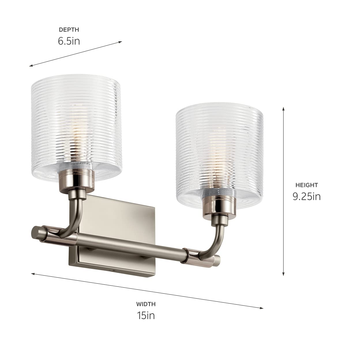 Kichler Harvan 15 Inch 2-Light Bathroom Vanity Light Fixture with Clear Ribbed Glass Shade in Satin Nickel Finish - Perfect for Bathroom Mirror Lighting and Vanity Makeup Area
