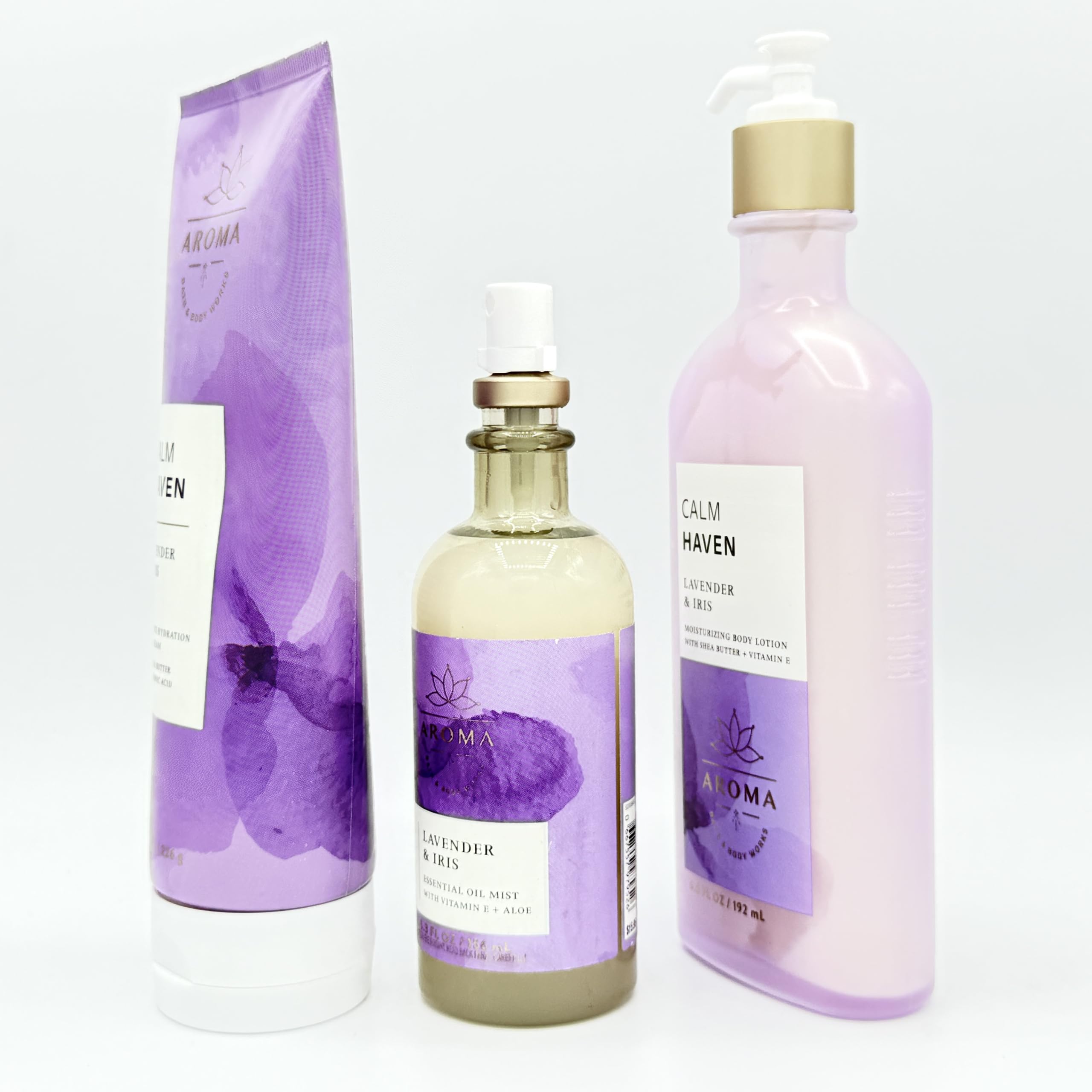 Lavender & Iris Aromatherapy Set - 3-Piece Bath & Body Bundle with Hydrating Body Cream, Essential Oil Mist & Moisturizing Lotion | Relaxing Spa Gift for Self-Care & Stress Relief