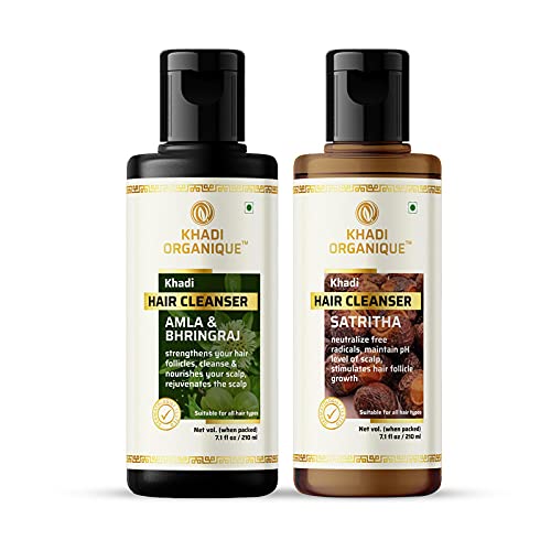 Khadi Organique Satritha & Amla Bhringraj Shampoo for Strong, Shiny & Lustrous Hair - 2 Pack (420g) - Natural Hair Growth Treatment for Dry, Damaged Hair - Perfect for Daily Use at Home or Salon