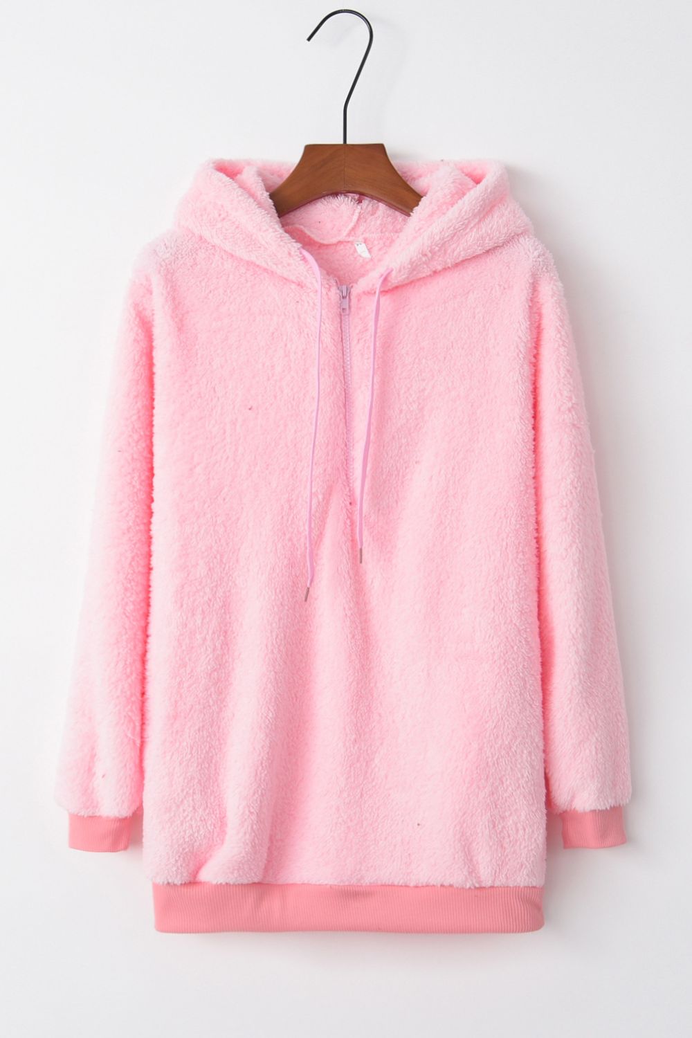 Full Size Quarter Zip Drawstring Teddy Hoodie - Cozy Fleece Pullover for Men & Women | Perfect for Winter, Outdoor Activities & Casual Wear