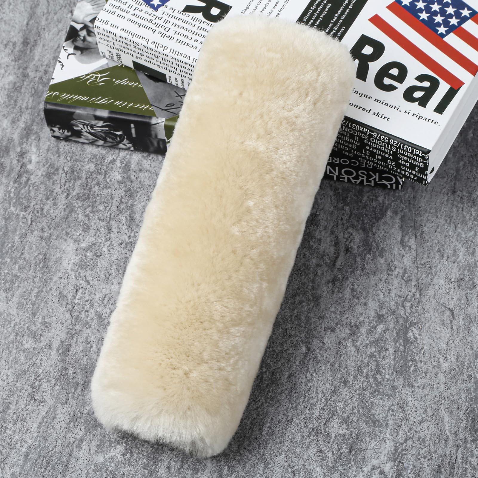 Premium Genuine Sheepskin Soft Fuzzy Car Seat Belt Pad - Comfortable Fluffy Seatbelt Cover for Shoulder & Neck Protection - Car Accessories (Pearl, 1 Piece) - Perfect for Long Drives & Road Trips